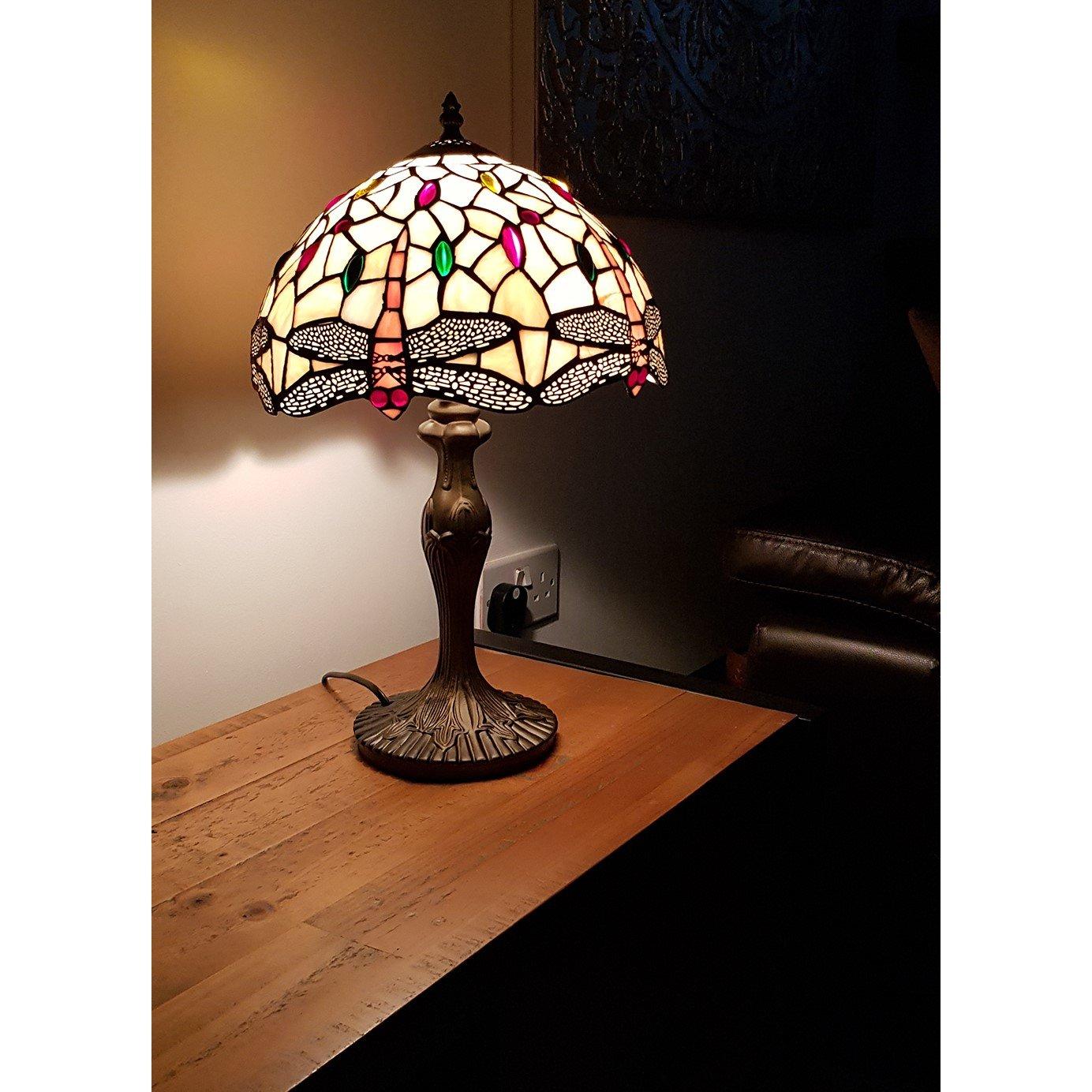 Multicolour - K Living - 12 Tiffany Antique Brass Resin Table Lamp Dragonf - 4
