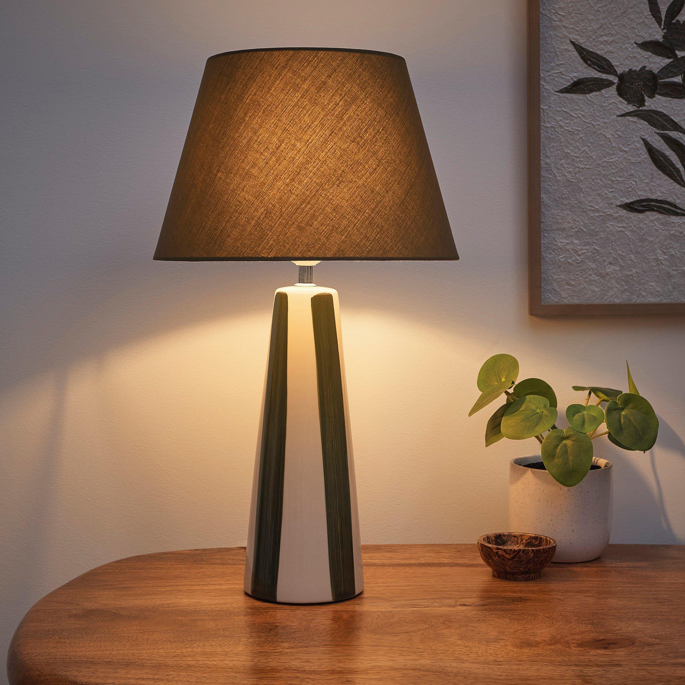 Green - K Living - Sola Tall Green Stripe Ceramic Table Lamp - 1