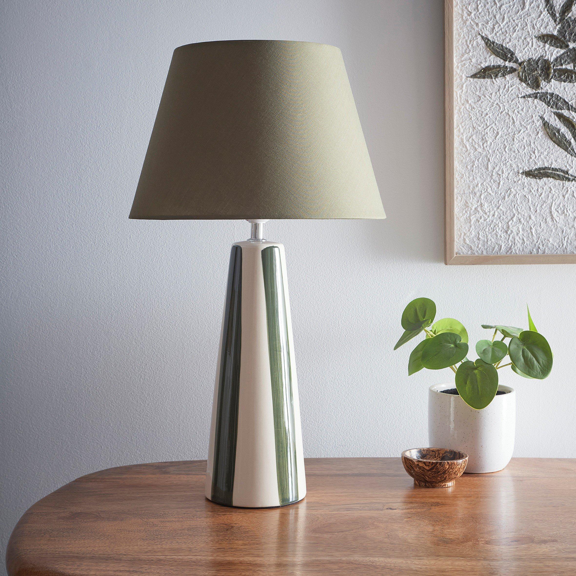Green - K Living - Sola Tall Green Stripe Ceramic Table Lamp - 2