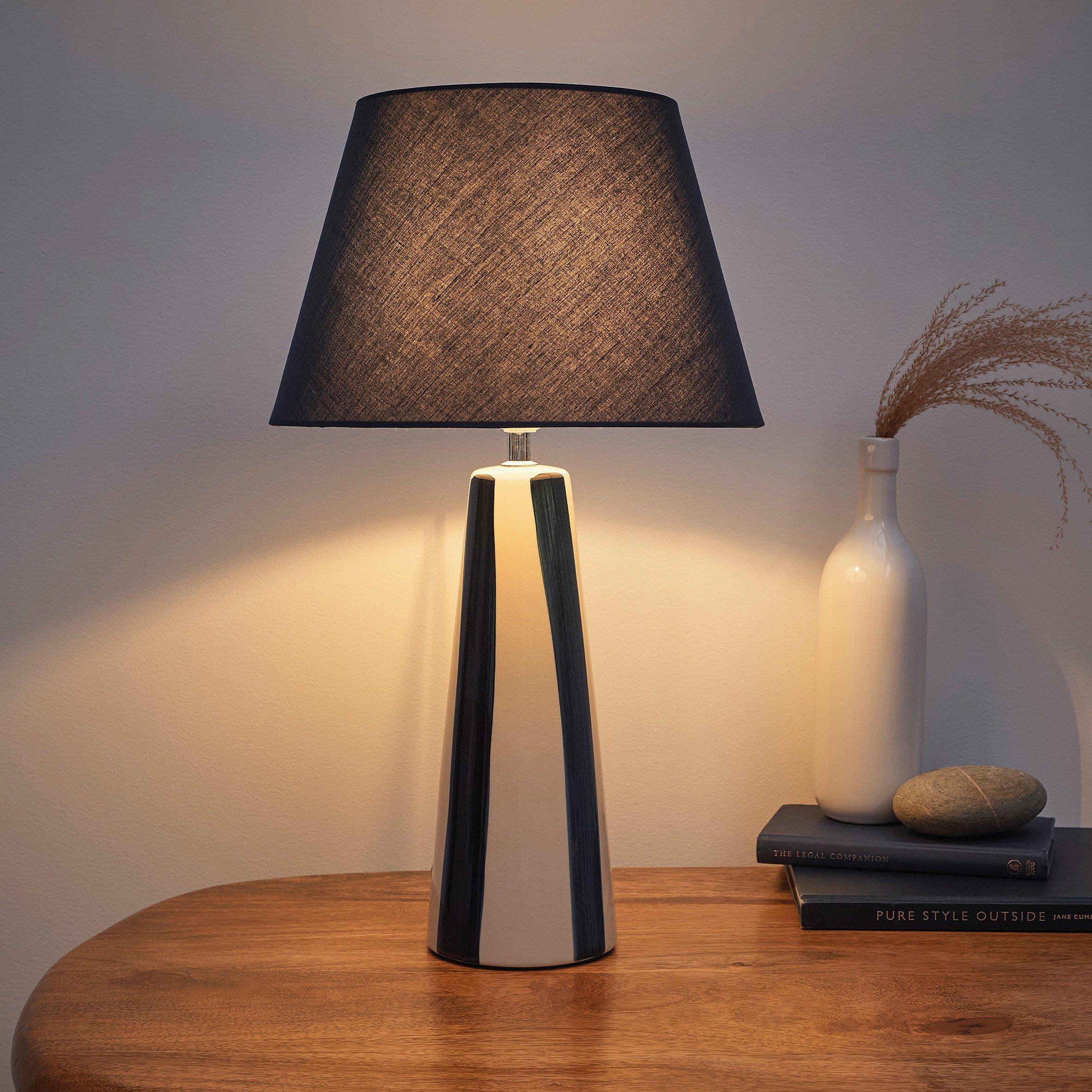 K Living  Sola Tall Stripe Ceramic Table Lamp Blue
