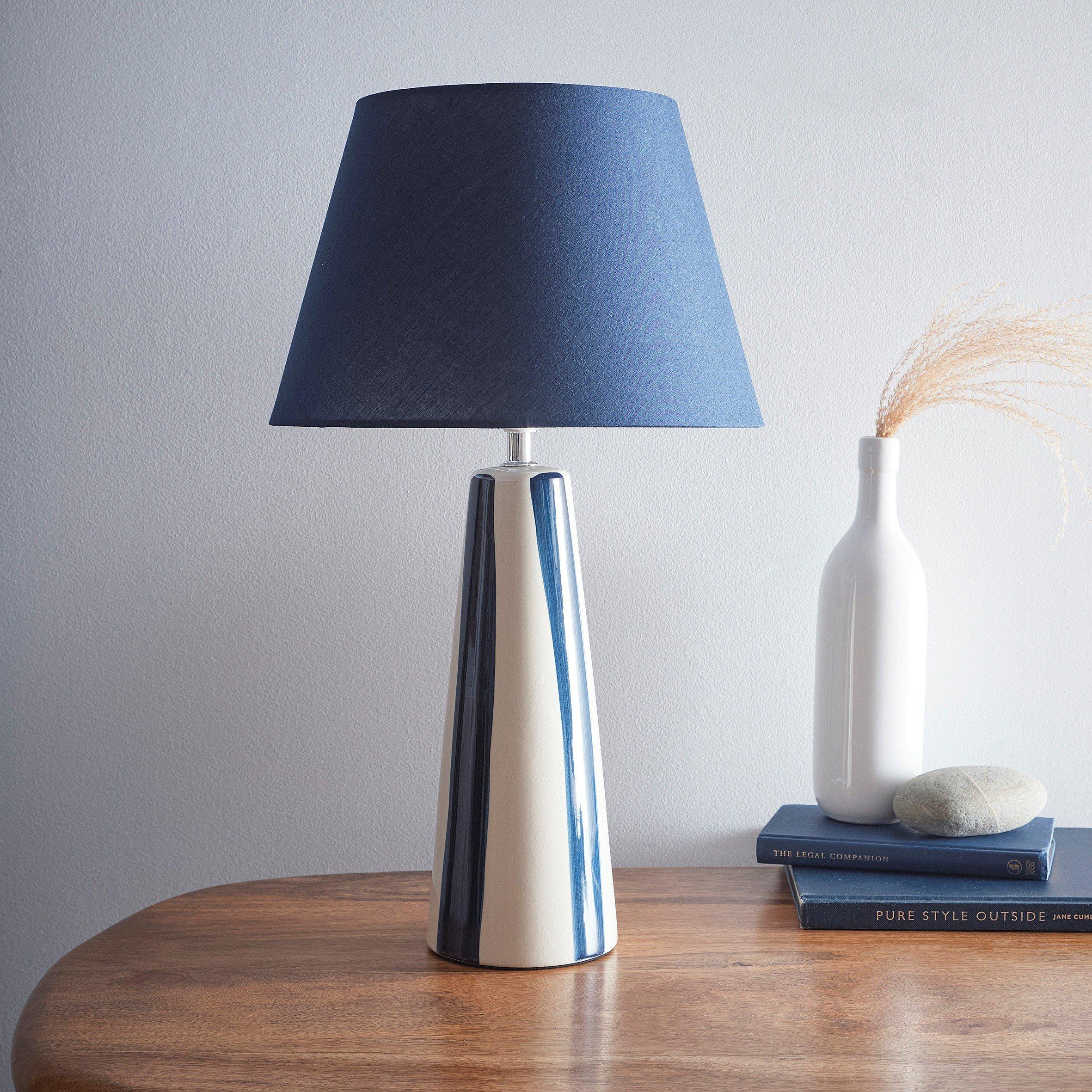 Blue - K Living - Sola Tall Blue Stripe Ceramic Table Lamp - 2