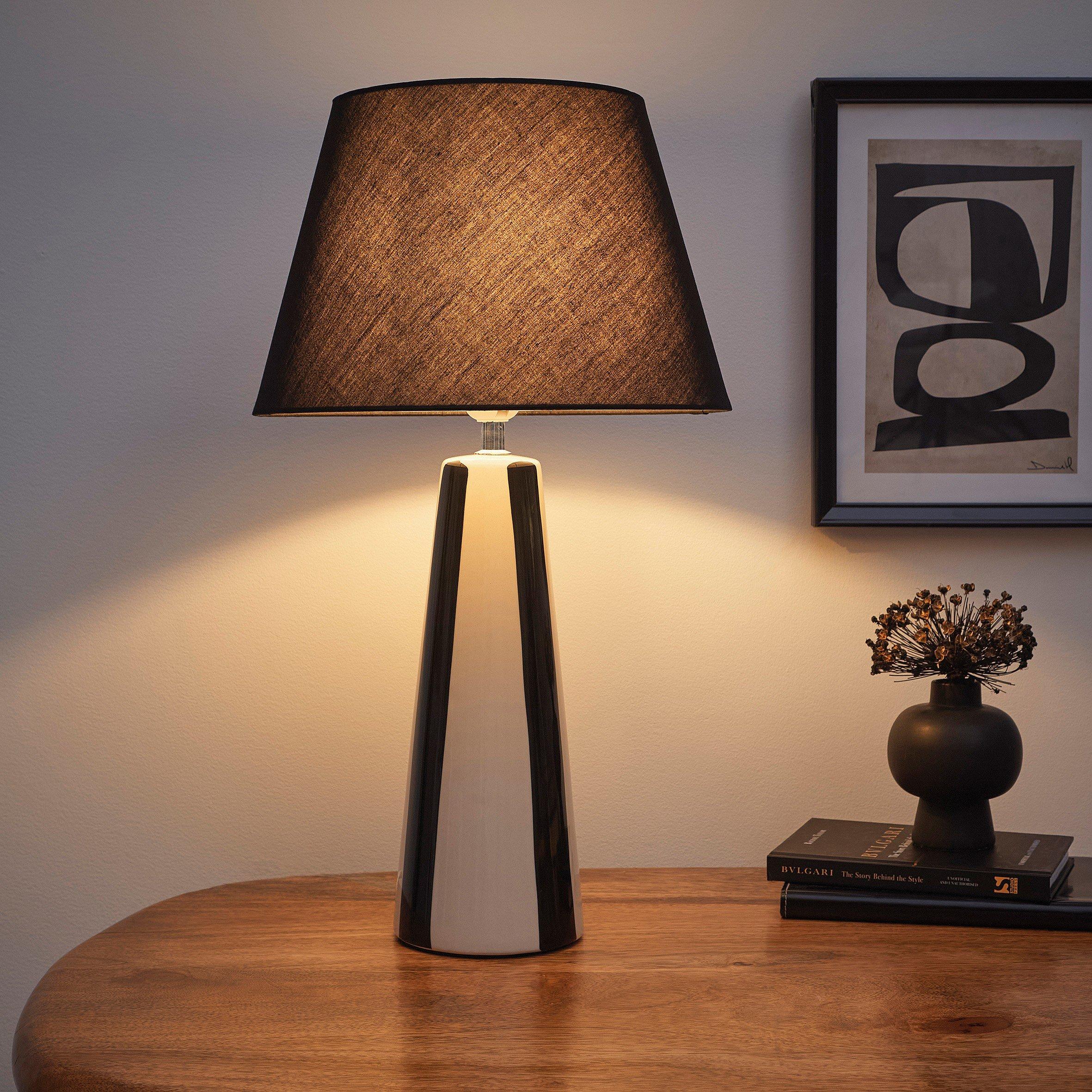 Black - K Living - Sola Tall Black Stripe Ceramic Table Lamp - 1