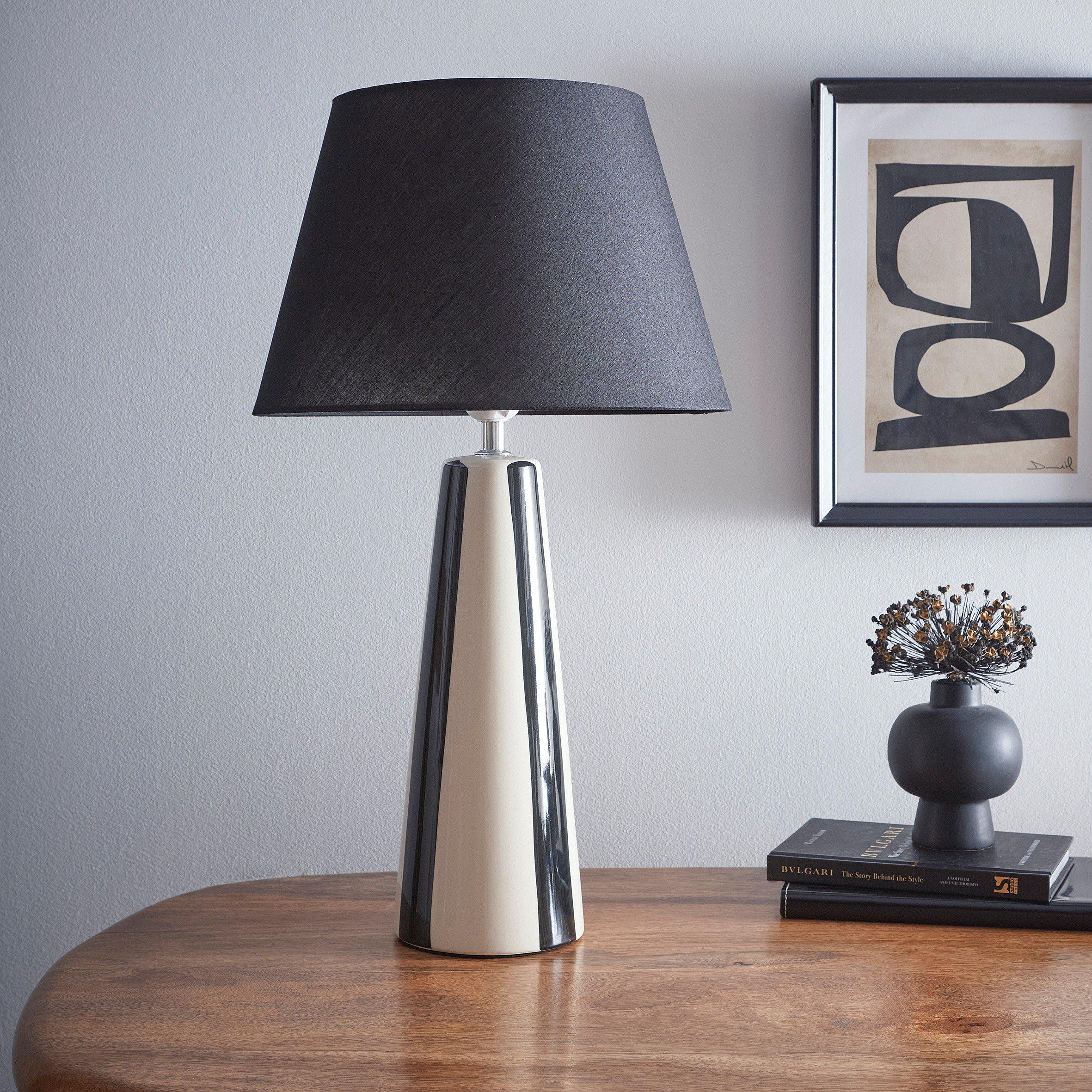 Black - K Living - Sola Tall Black Stripe Ceramic Table Lamp - 2