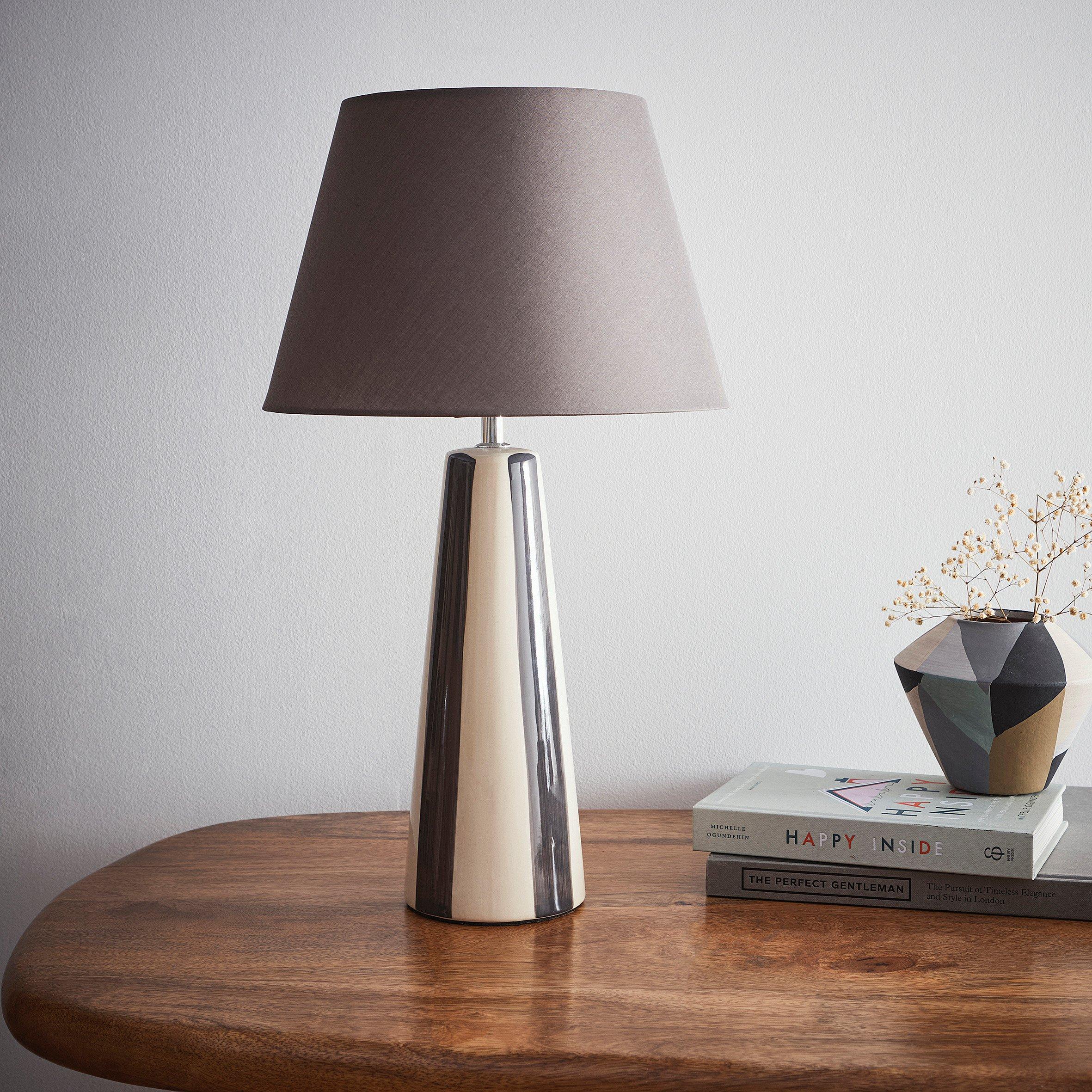 K Living  Sola Tall Stripe Ceramic Table Lamp Grey