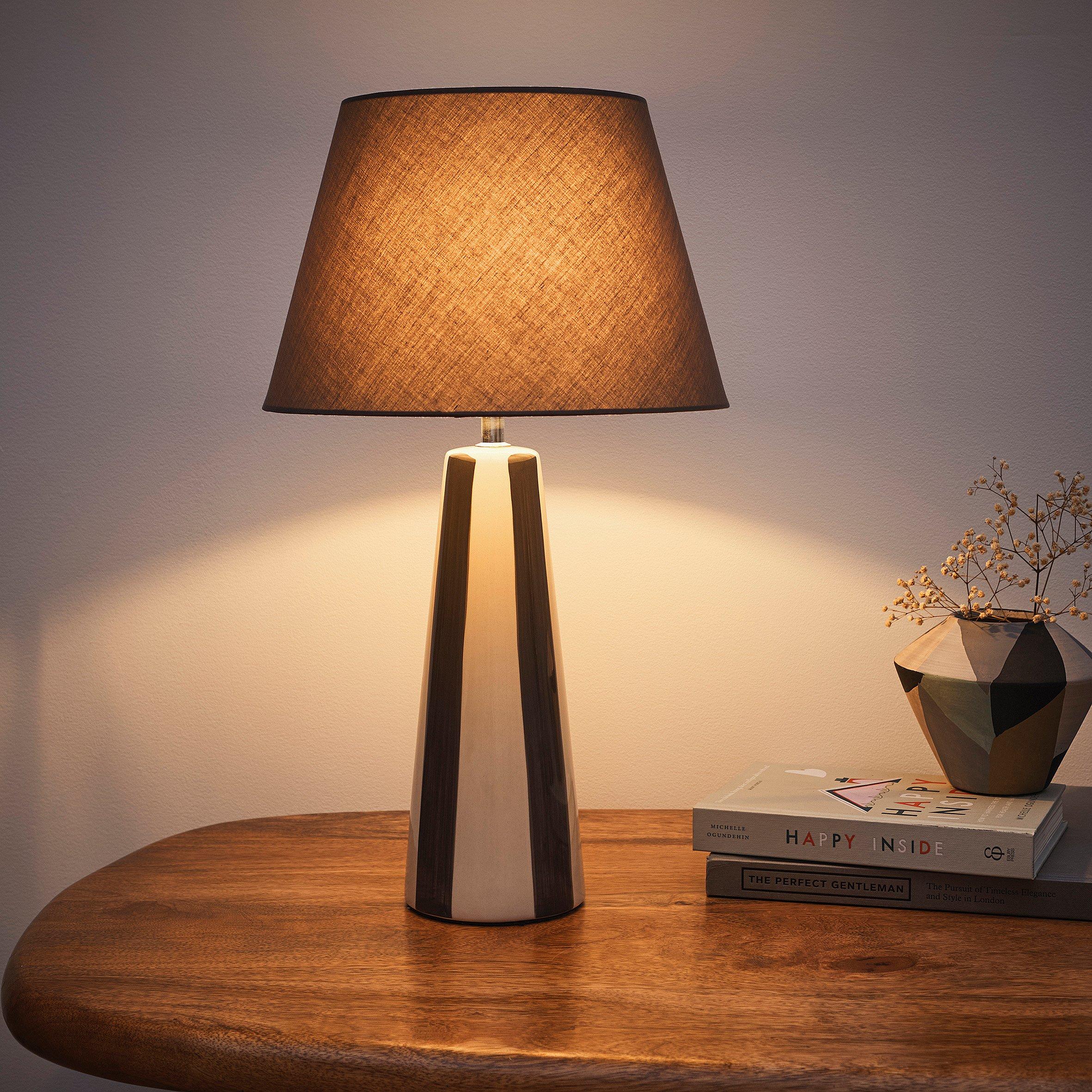 Grey - K Living - Sola Tall Grey Stripe Ceramic Table Lamp - 2