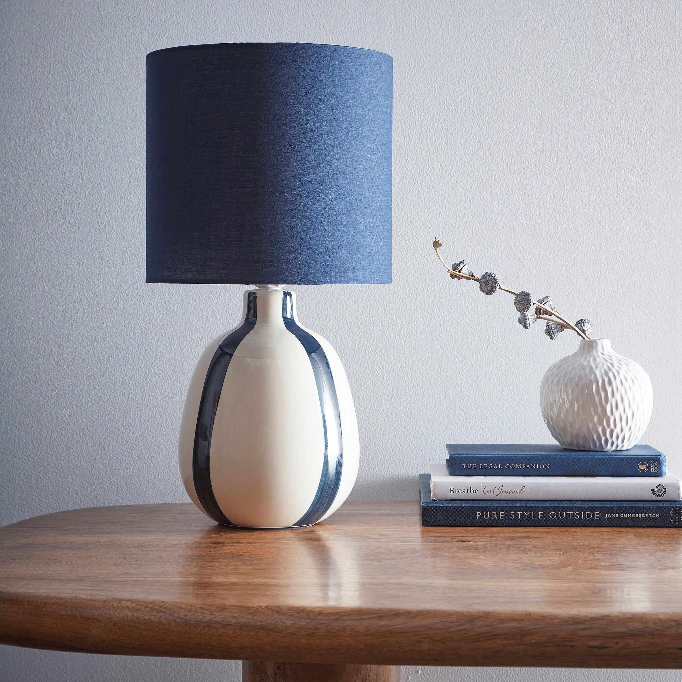 Blue - K Living - Toga Blue Stripe Ceramic Table Lamp - 1
