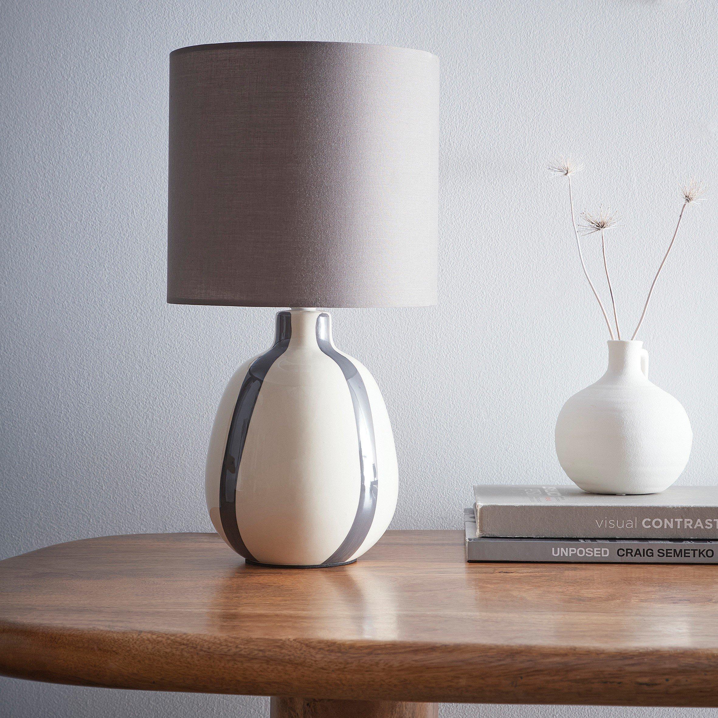 Grey - K Living - Toga Grey Stripe Ceramic Table Lamp - 1