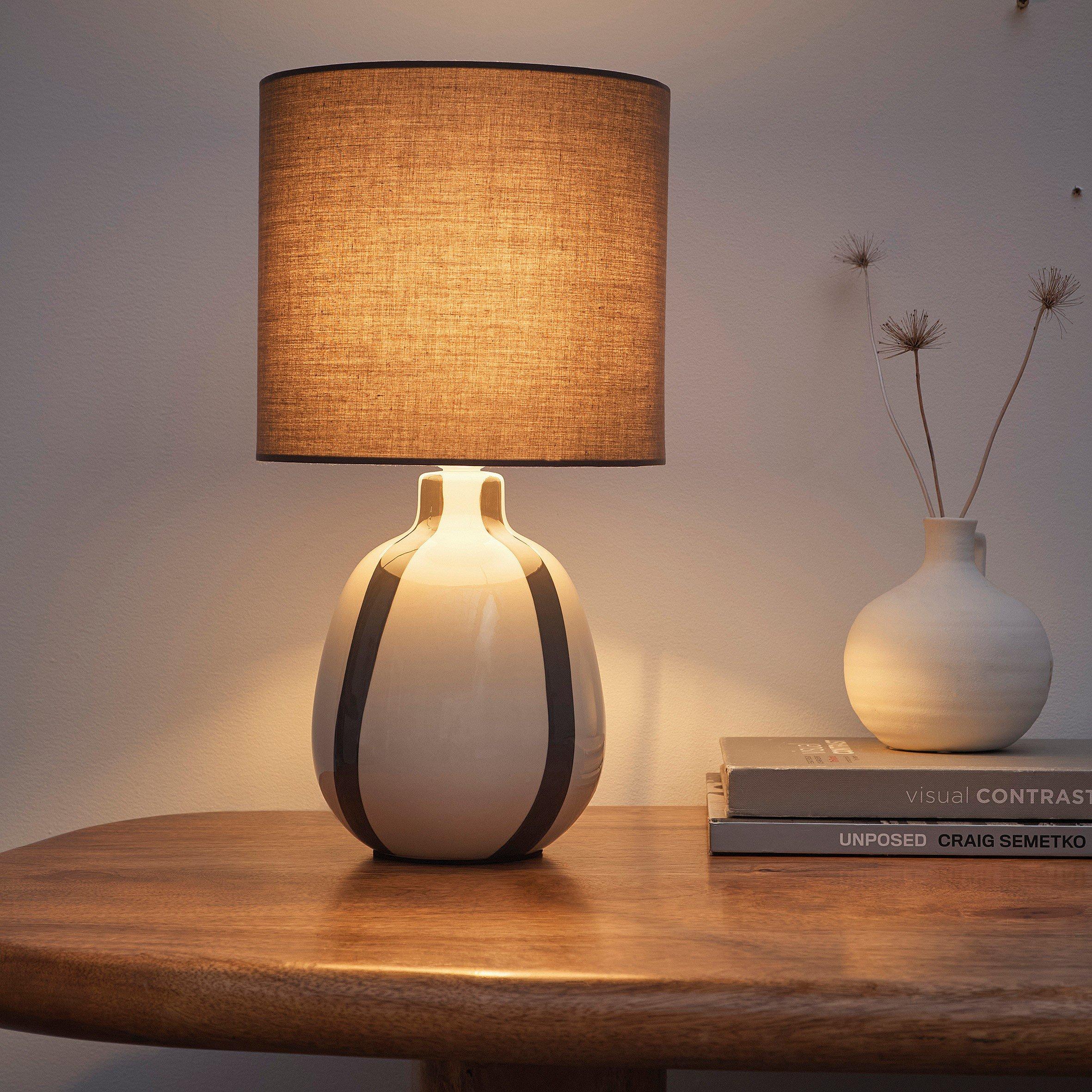 Grey - K Living - Toga Grey Stripe Ceramic Table Lamp - 2