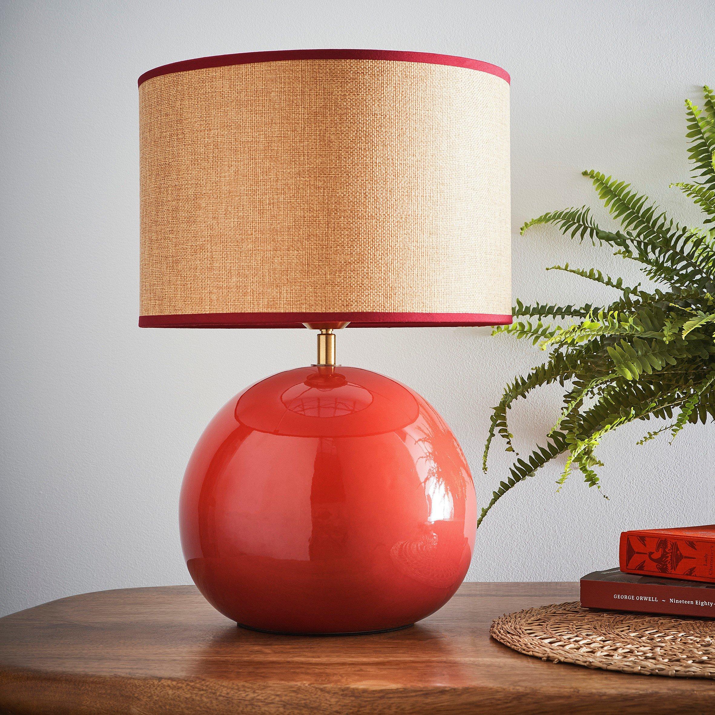 Red - K Living - Lata Red Round Glossy Ceramic Table Lamp - 1