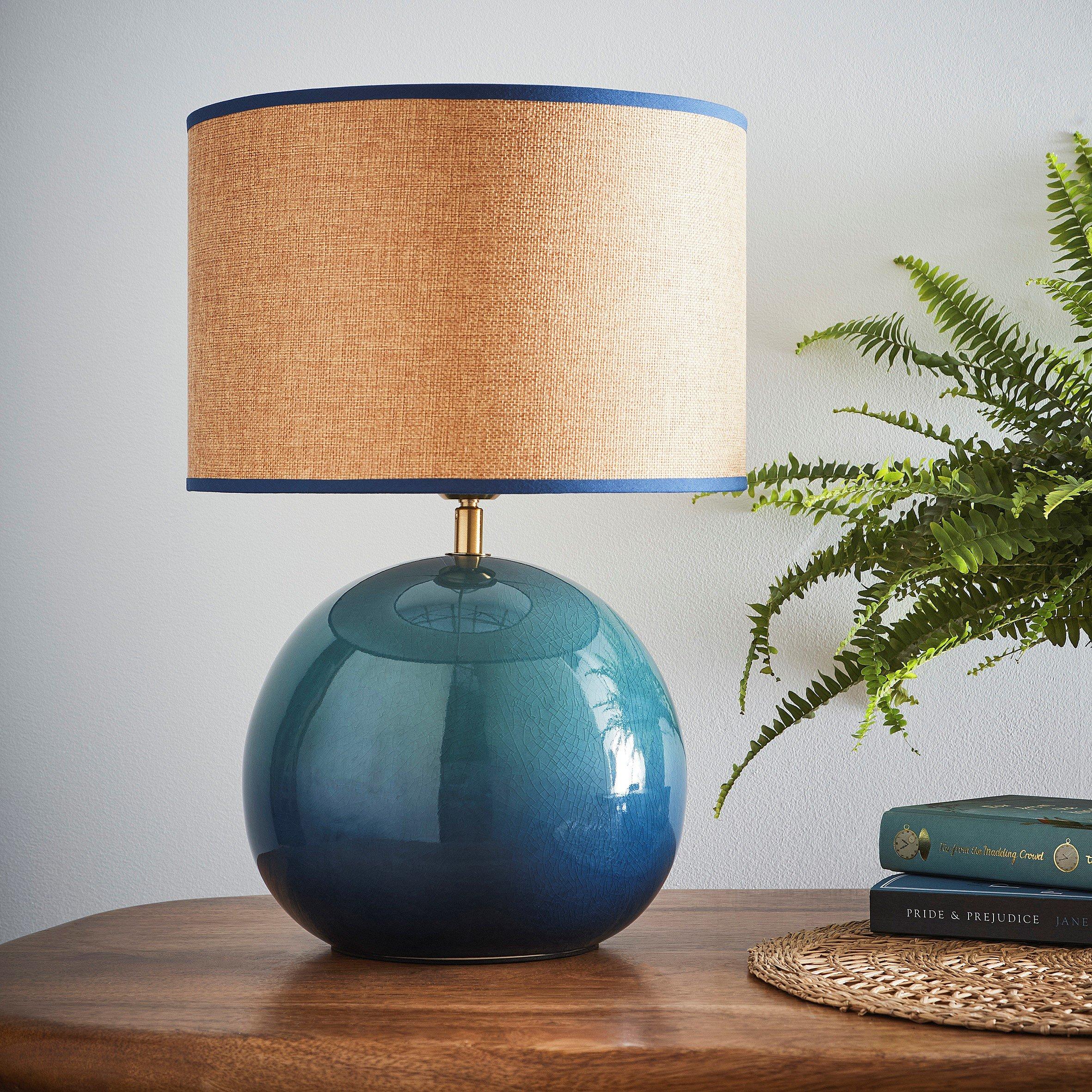 Blue - K Living - Lata Blue Round Glossy Ceramic Table Lamp - 1