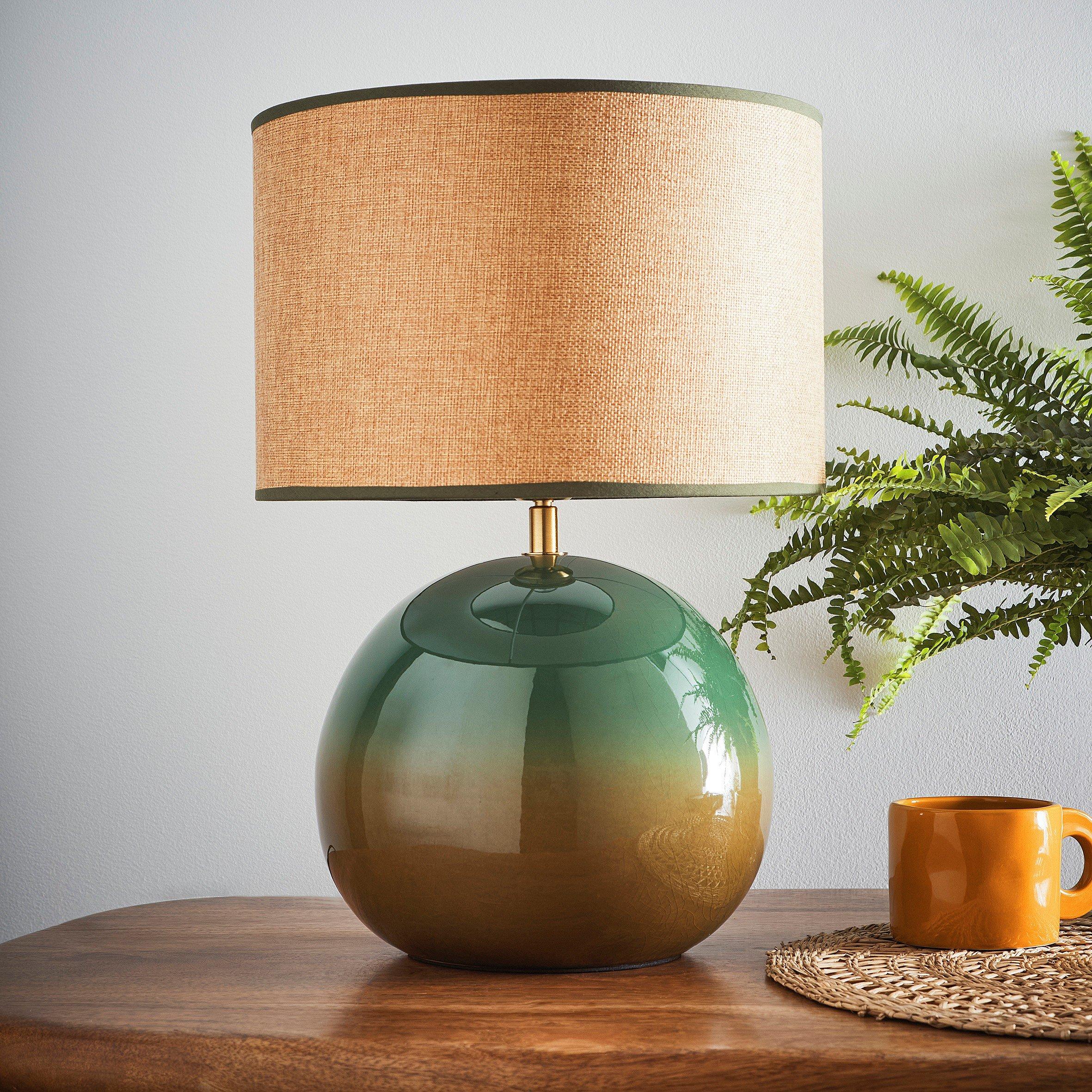 Green - K Living - Lata Green Round Glossy Ceramic Table Lamp - 1