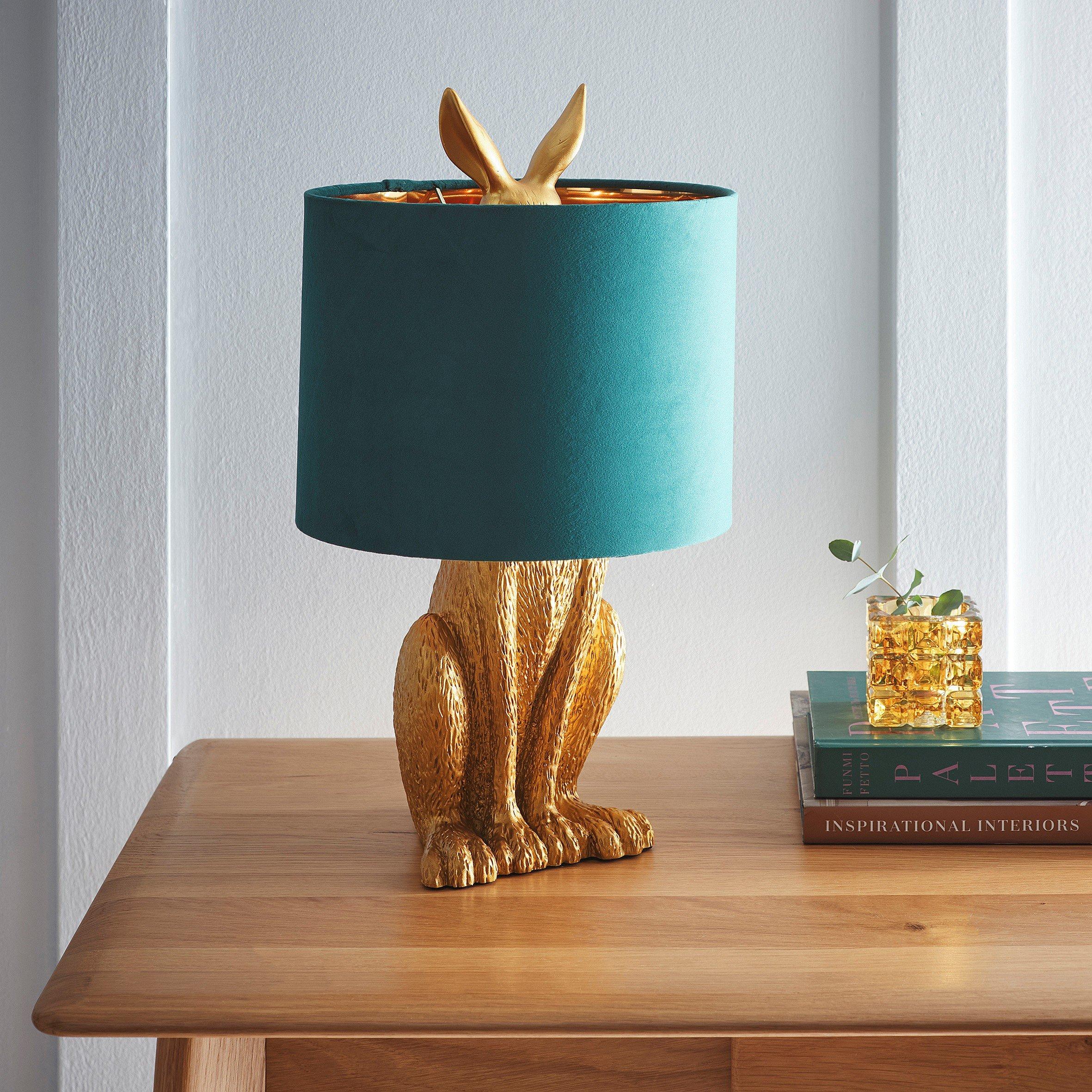 Gold - K Living - Gold Rabbit Resin Table Lamp with Green Velvet Sha - 1