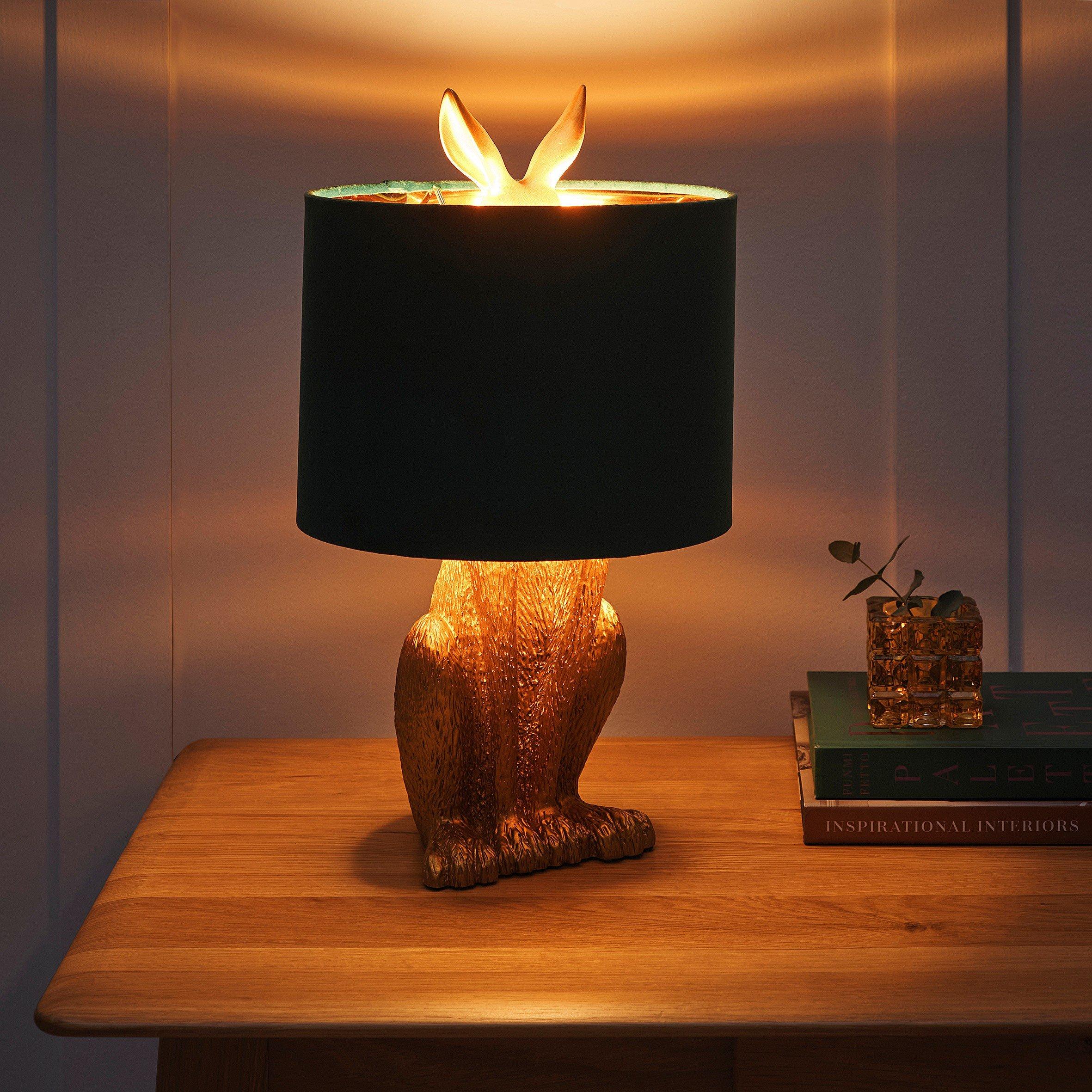 Gold - K Living - Gold Rabbit Resin Table Lamp with Green Velvet Sha - 2