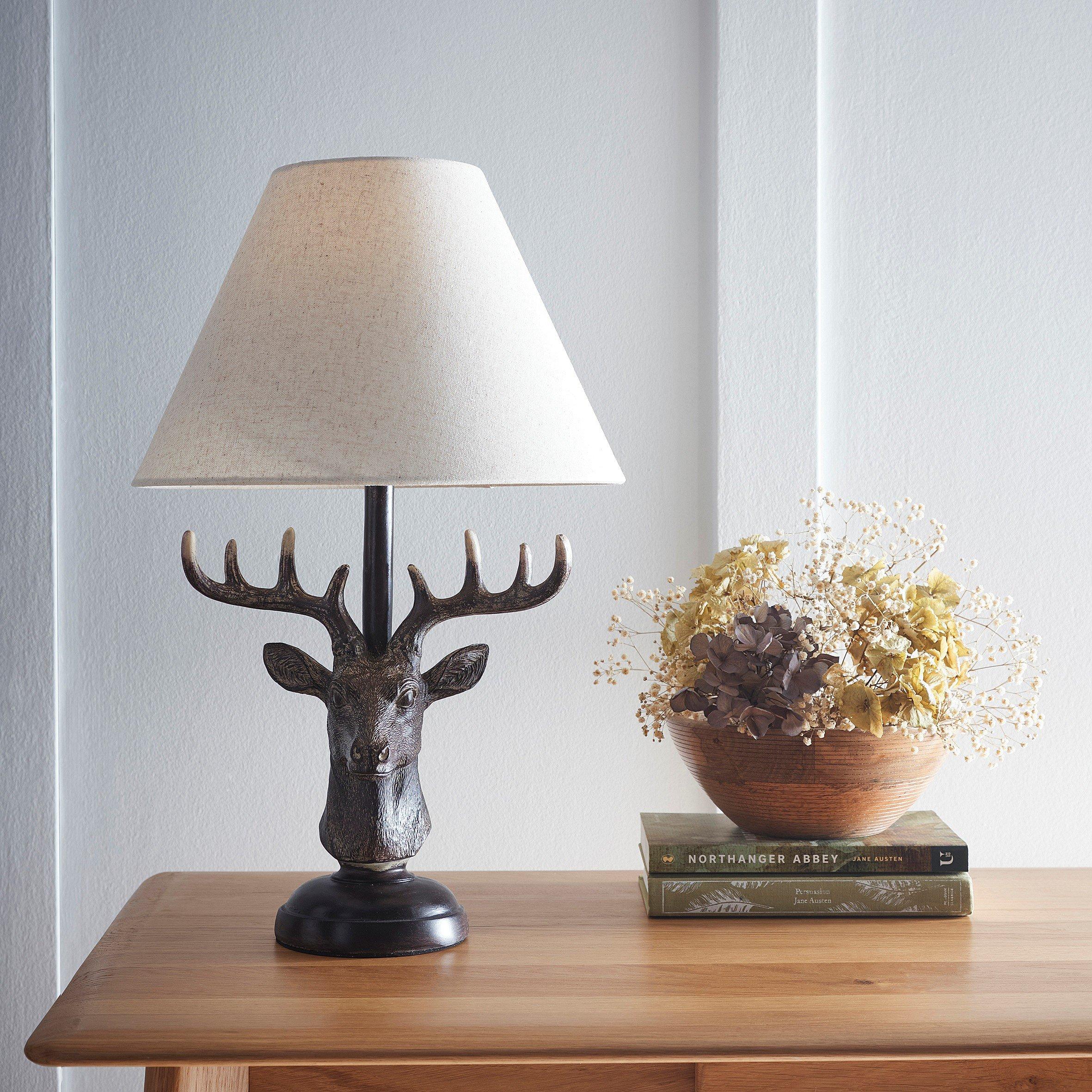 Red Copper - K Living - Antlers Resin Table Lamp with Linen Shade - 1