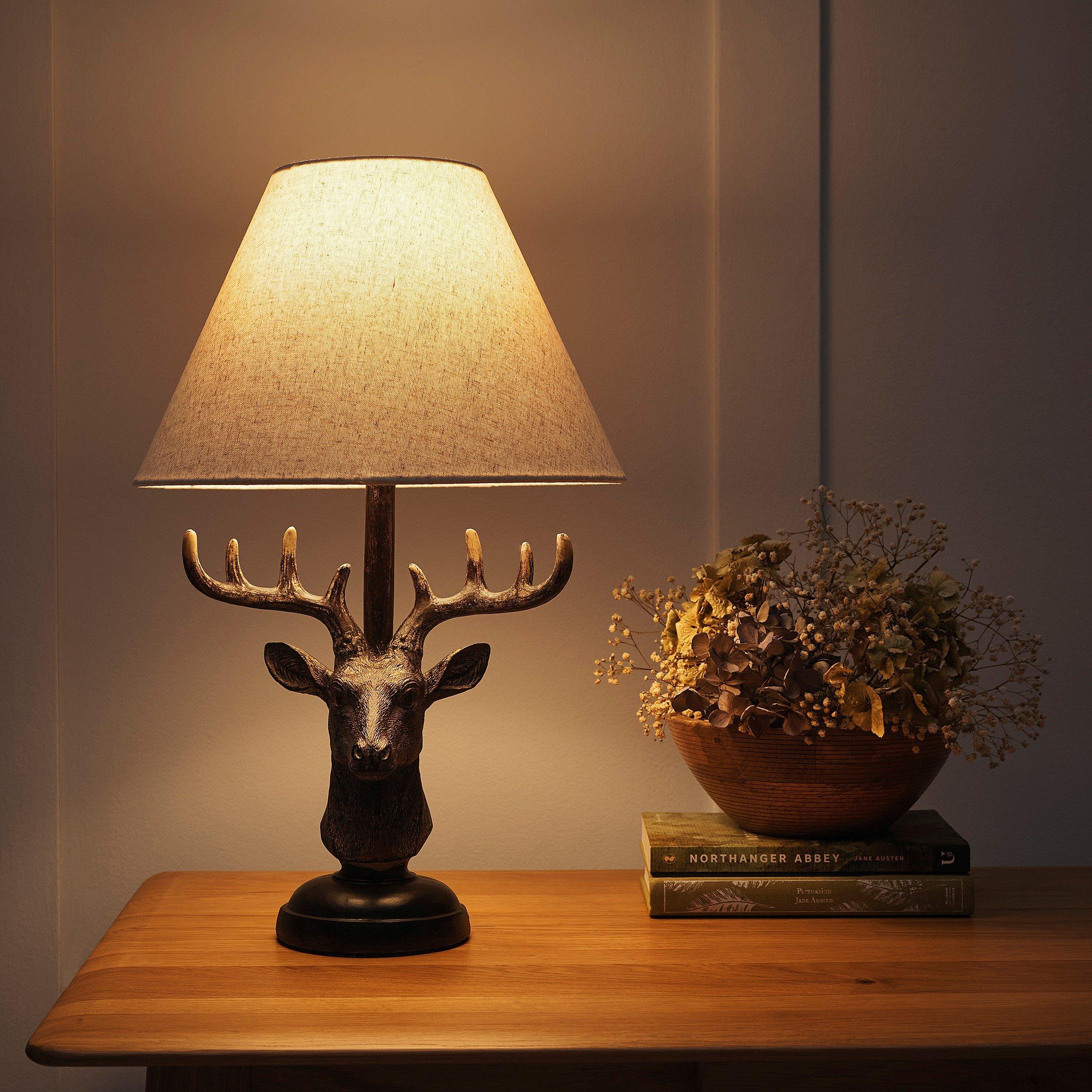 Red Copper - K Living - Antlers Resin Table Lamp with Linen Shade - 2