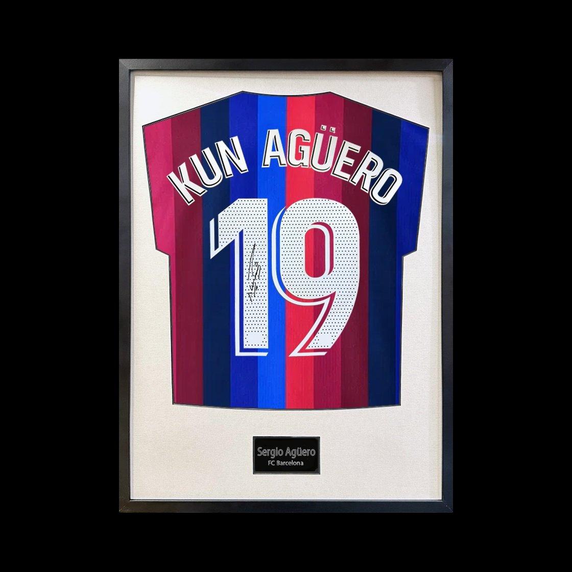 Blue - The Fan Cave - Sergio Aguero Signed Barcelona Shirt Standard Fram