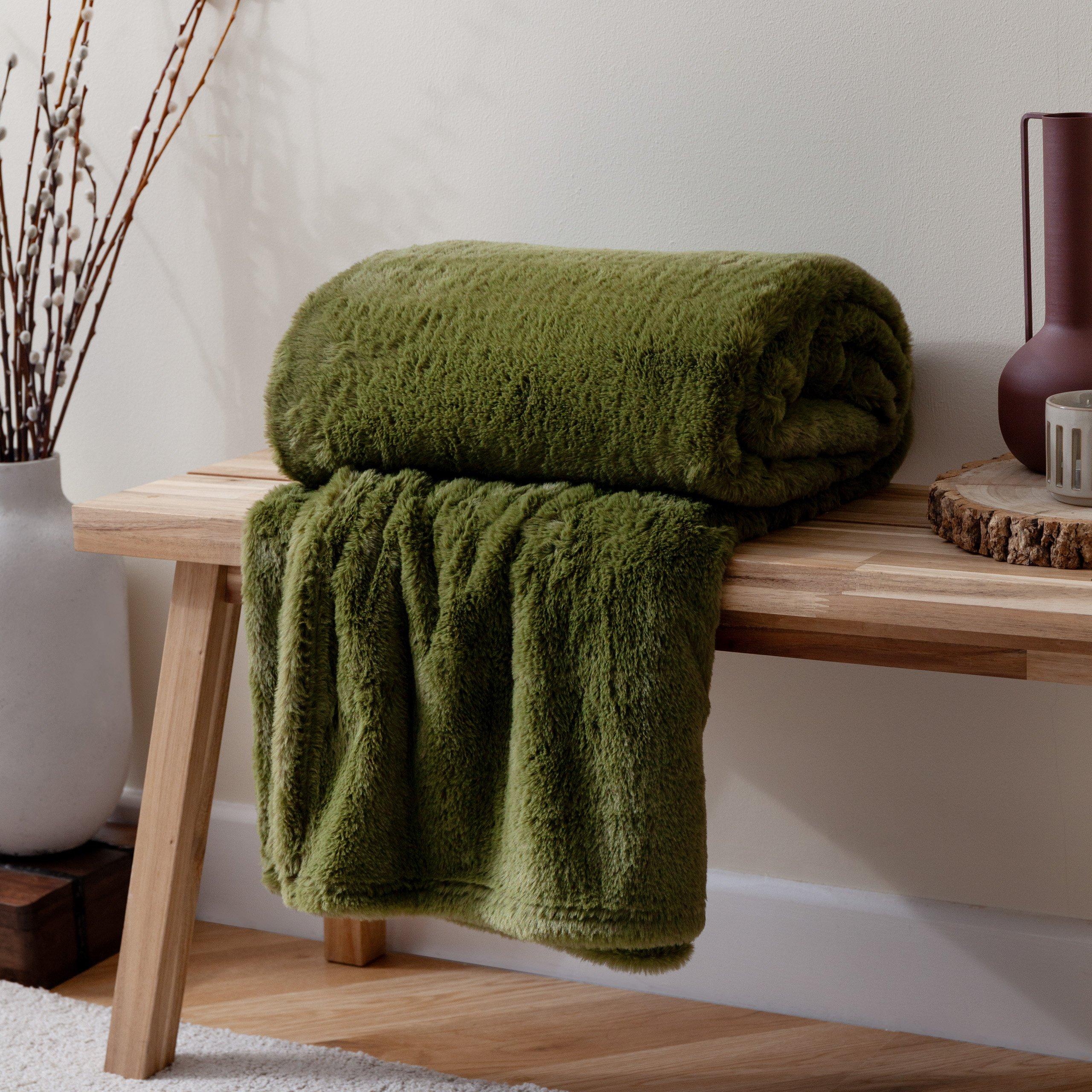 Olive - Furn - Kallu Double-Sided Faux-Fur Throw - 2