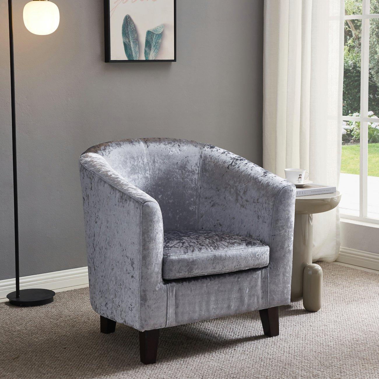 Grey - Comfy Living - Crush Velvet Tub Chair