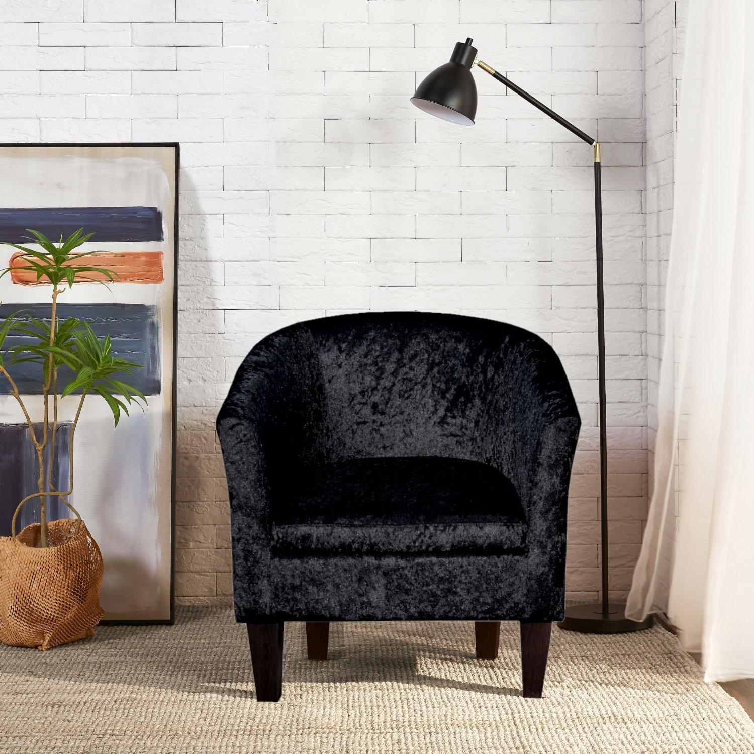 Black - Comfy Living - Crush Velvet Tub Chair