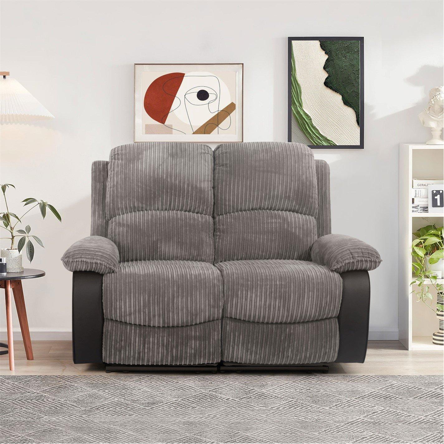 Dark Grey - Comfy Living - Electric Reclining Jumbo Chord Sofa Set - 2