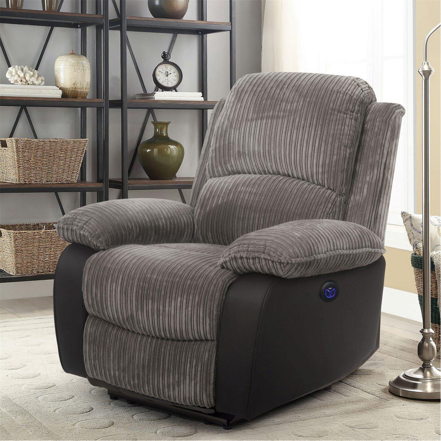Dark Grey - Comfy Living - Electric Reclining Jumbo Chord Sofa Set - 3