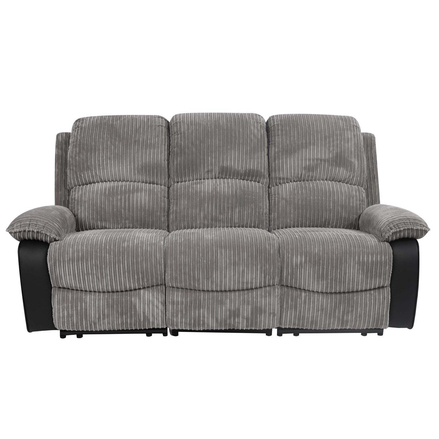 Dark Grey - Comfy Living - Electric Reclining Jumbo Chord Sofa Set - 7
