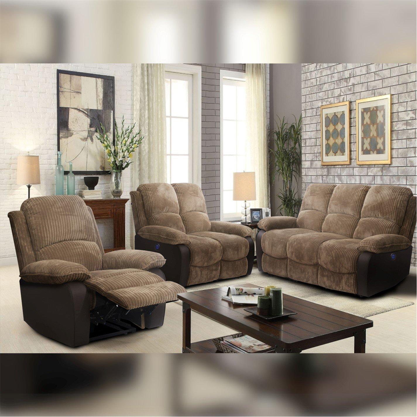 Brown - Comfy Living - Electric Reclining Jumbo Chord Sofa Set - 1
