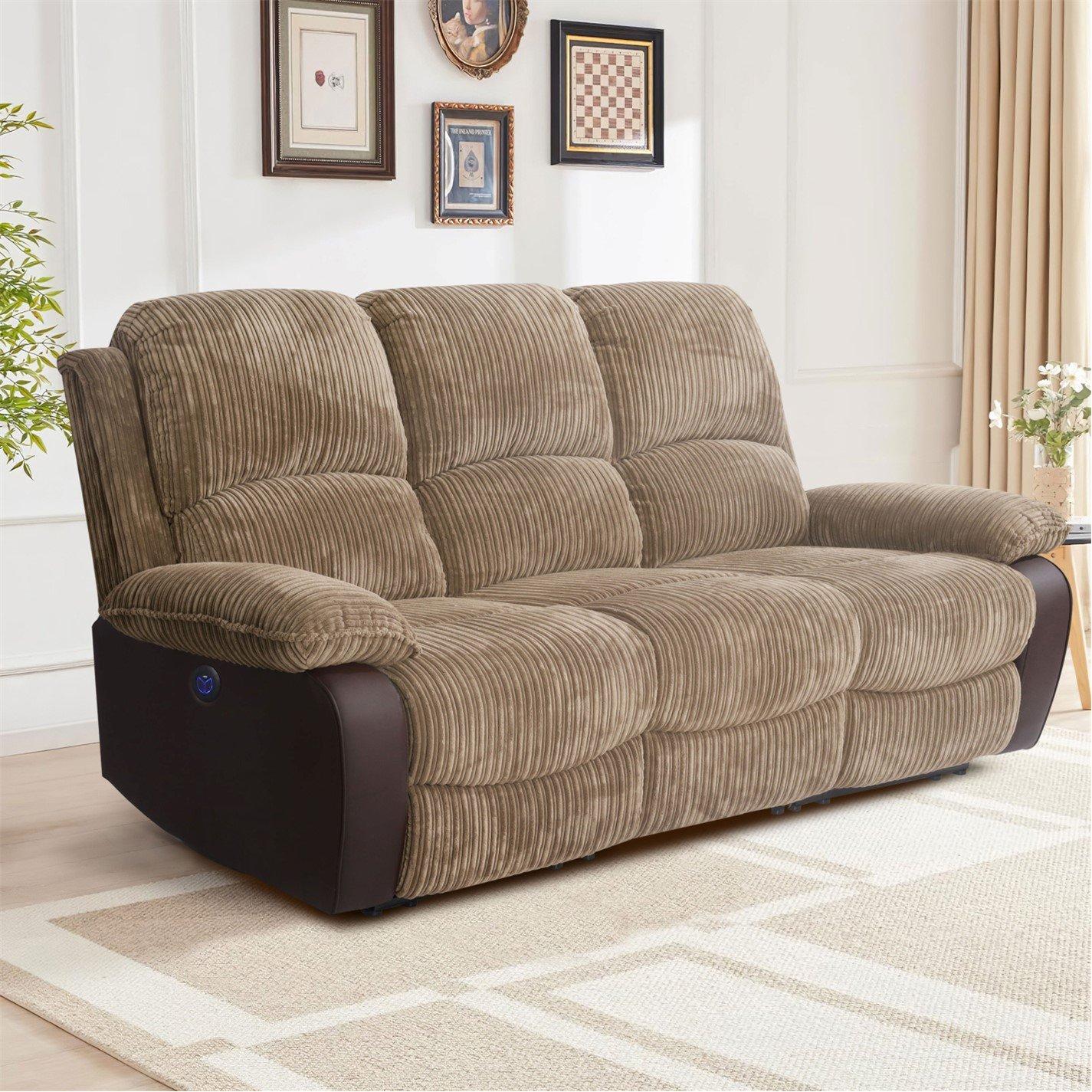 Brown - Comfy Living - Electric Reclining Jumbo Chord Sofa Set - 2