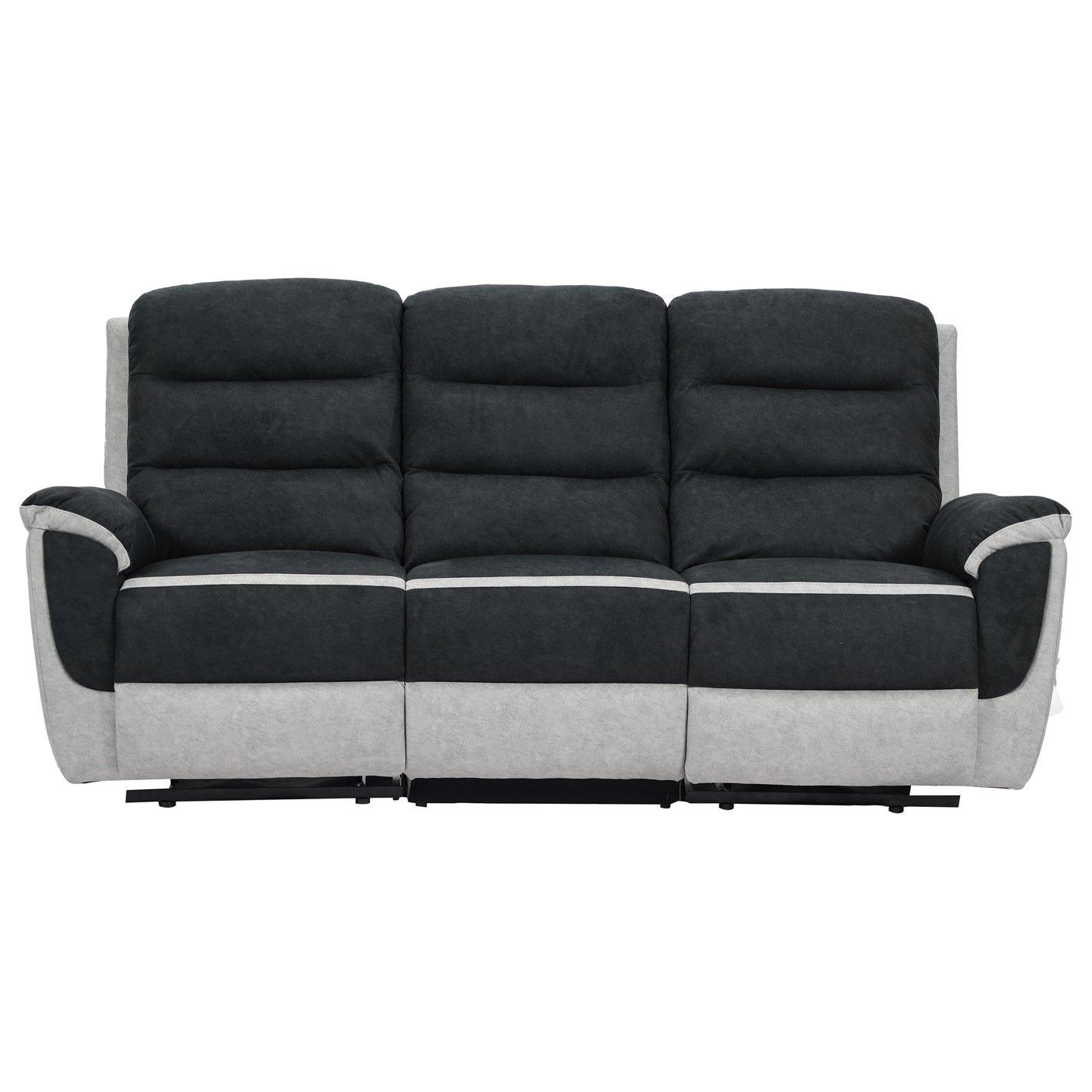 Grey - Comfy Living - Two-Tone Manual Reclining Fabric Sofa Set - 4