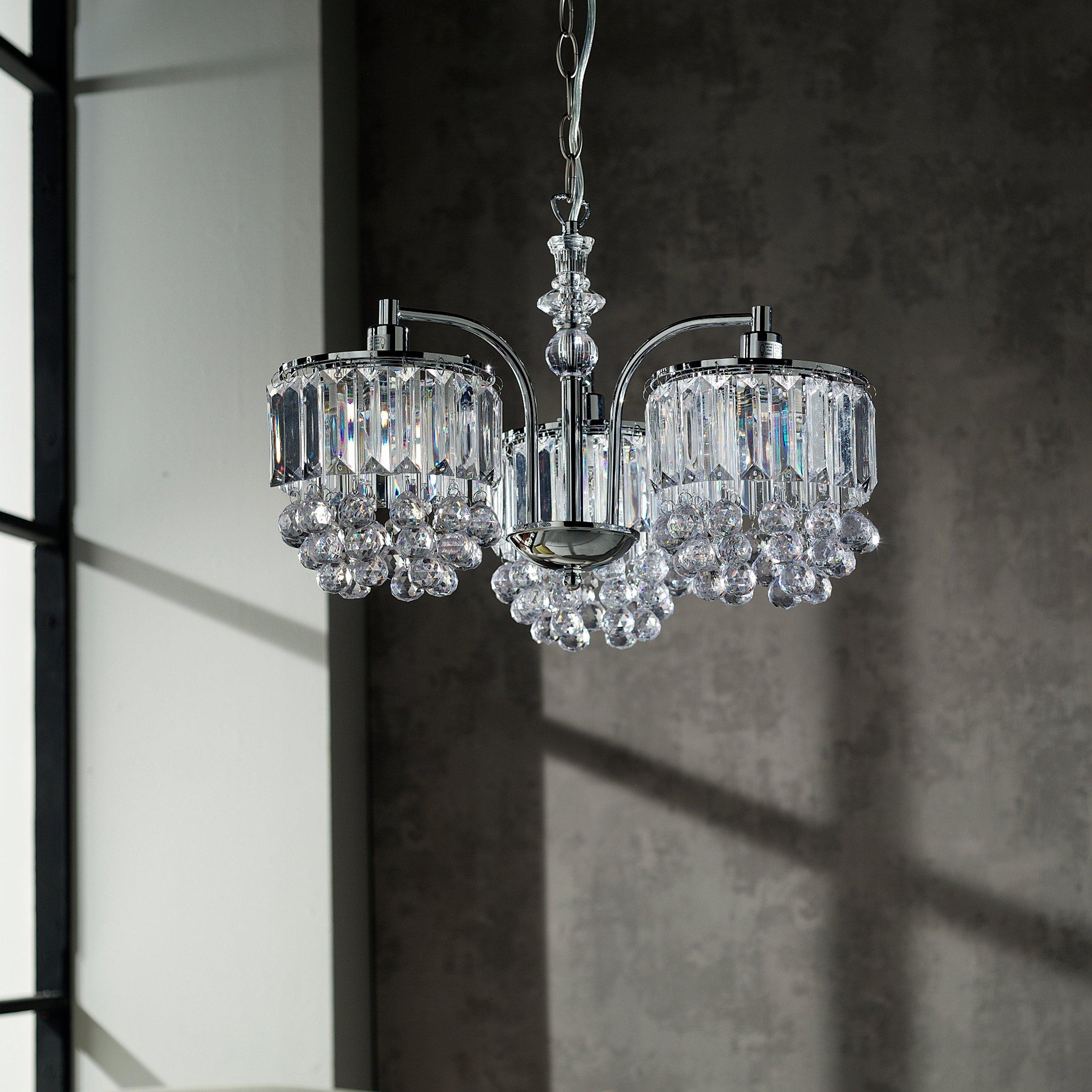 Chrome - K Living - 3 Light Chrome Chandelier with Acrylic Crystals - 1