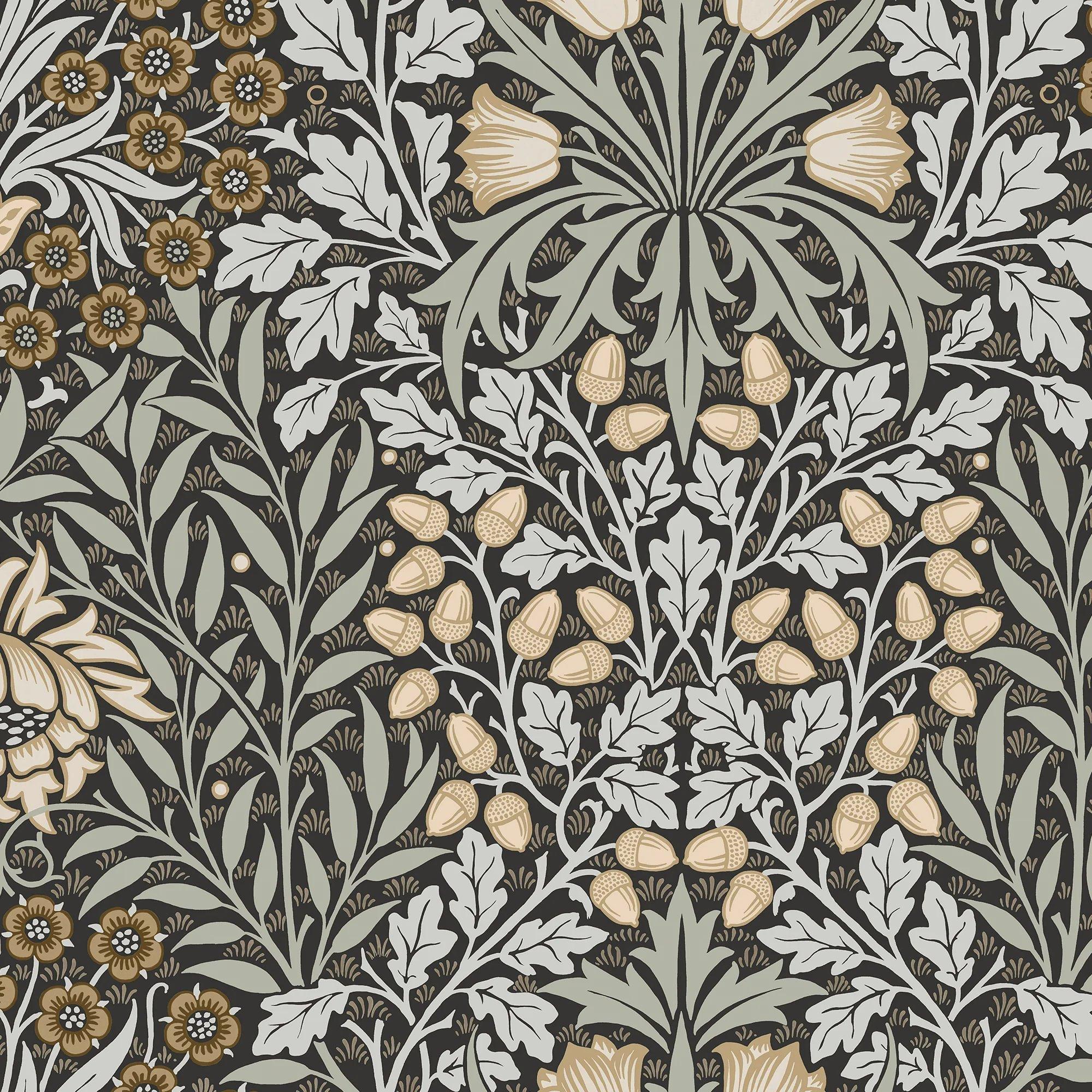 Charcoal - William Morris at Home - Oak & Willow Floral Wallpaper - 1