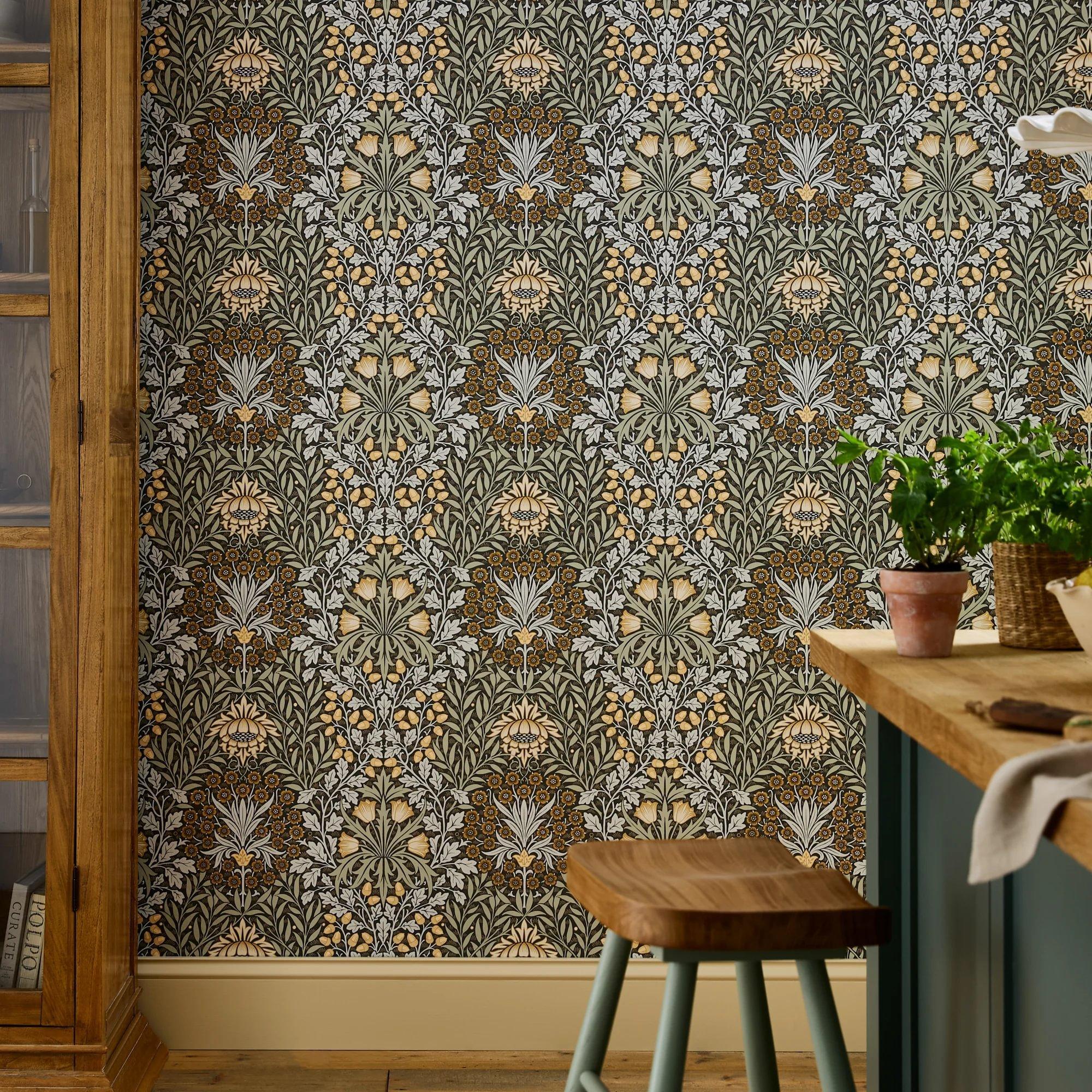 Charcoal - William Morris at Home - Oak & Willow Floral Wallpaper - 2