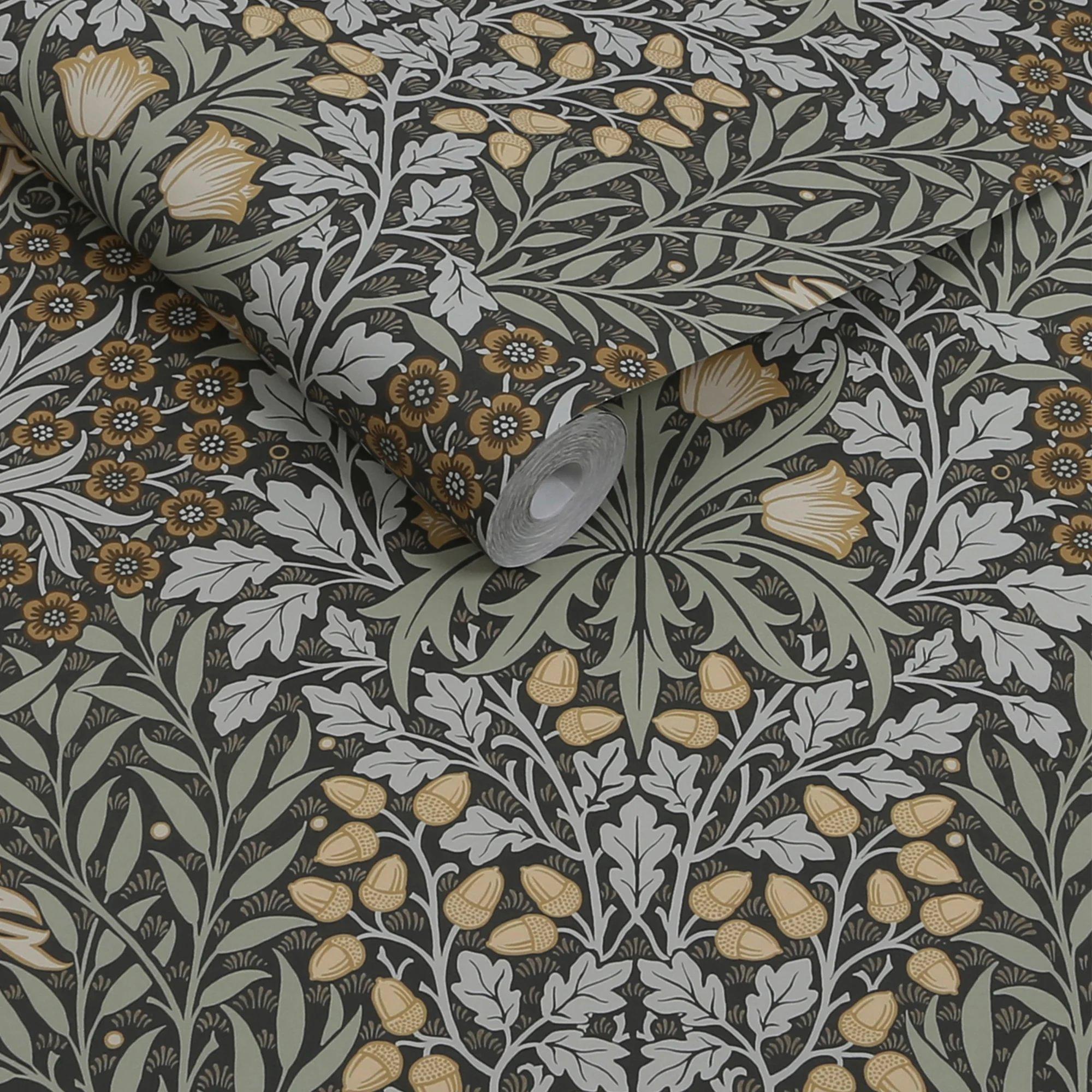 Charcoal - William Morris at Home - Oak & Willow Floral Wallpaper - 3