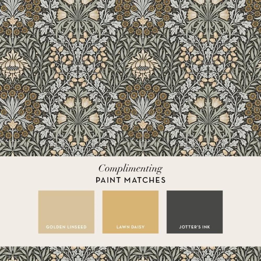 Charcoal - William Morris at Home - Oak & Willow Floral Wallpaper - 5