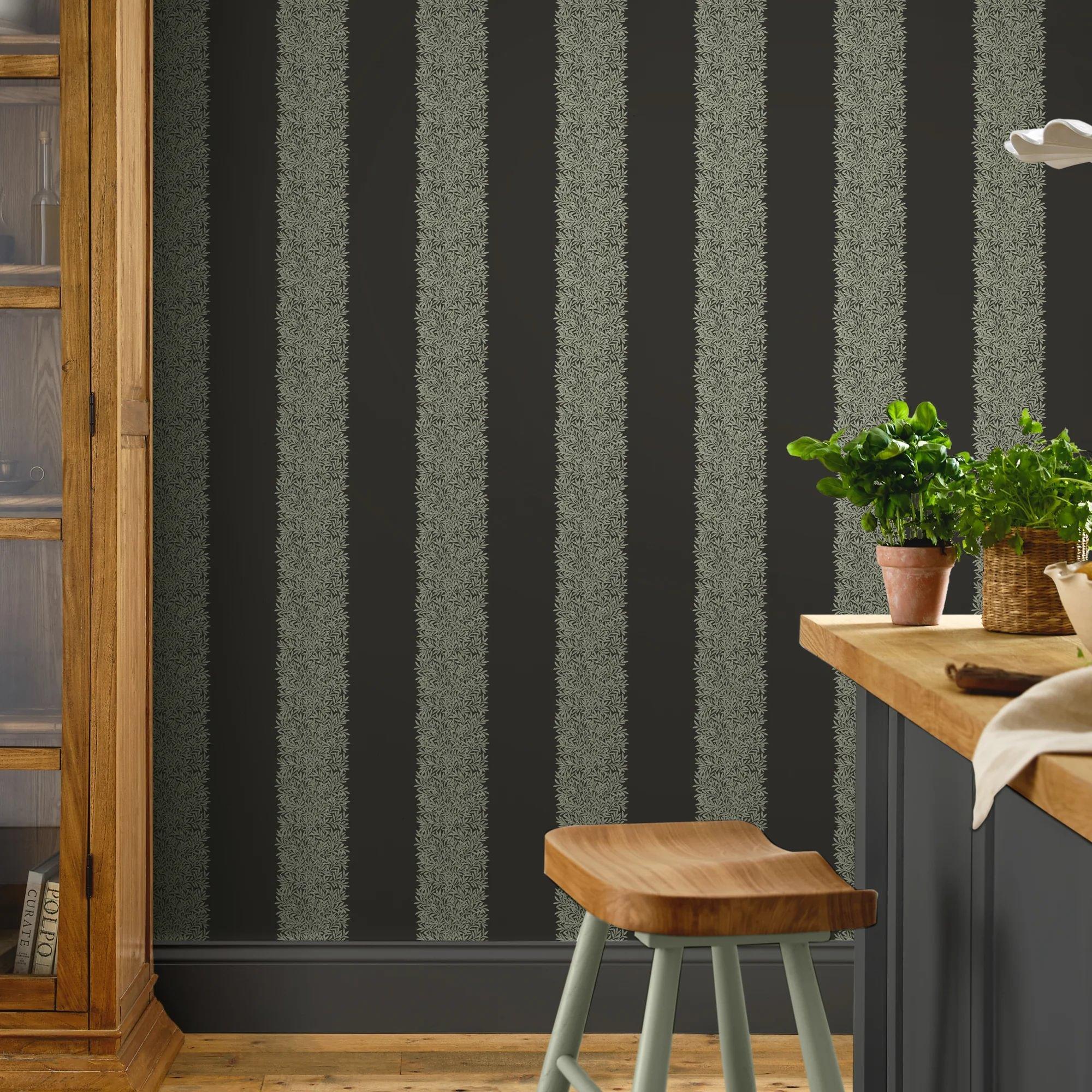 Charcoal - William Morris at Home - Willow Stripe Wallpaper - 2