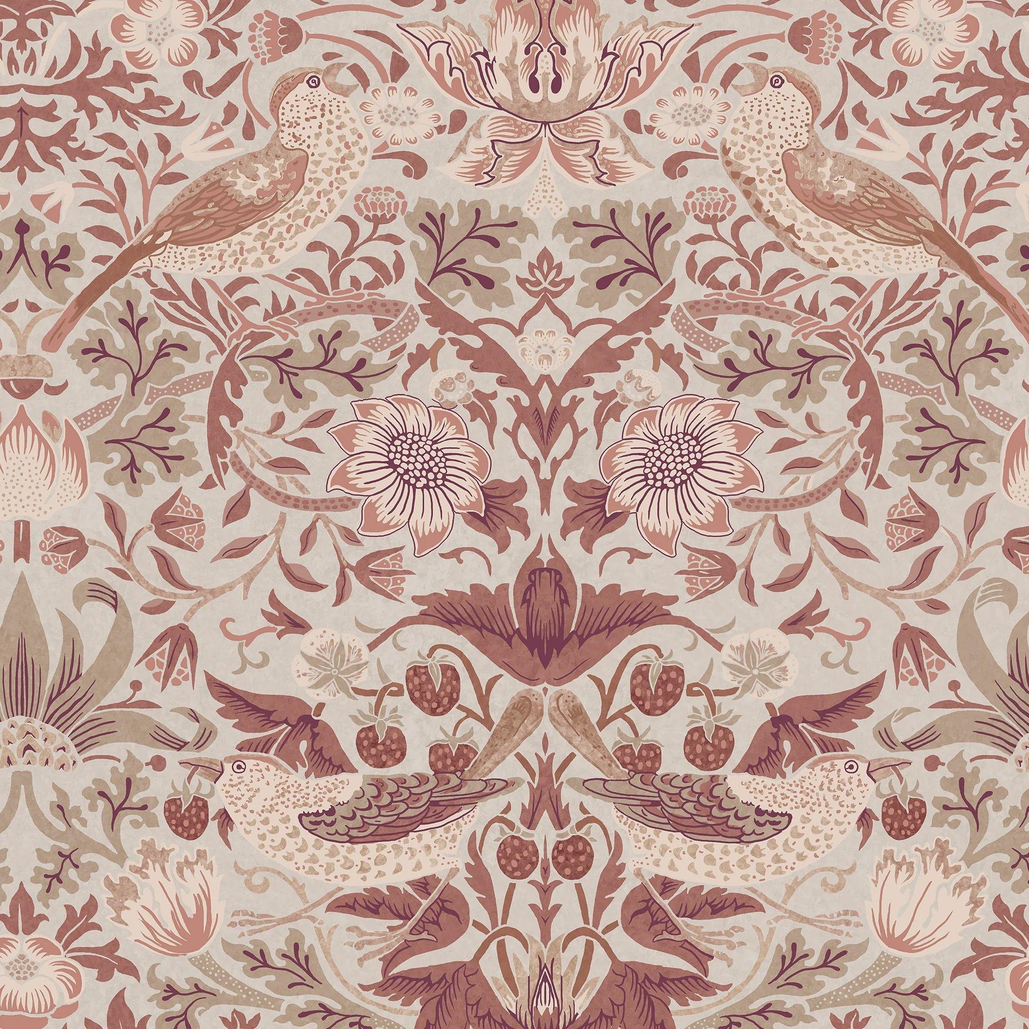 Sienna - William Morris at Home - Strawberry Thief Wallpaper - 1