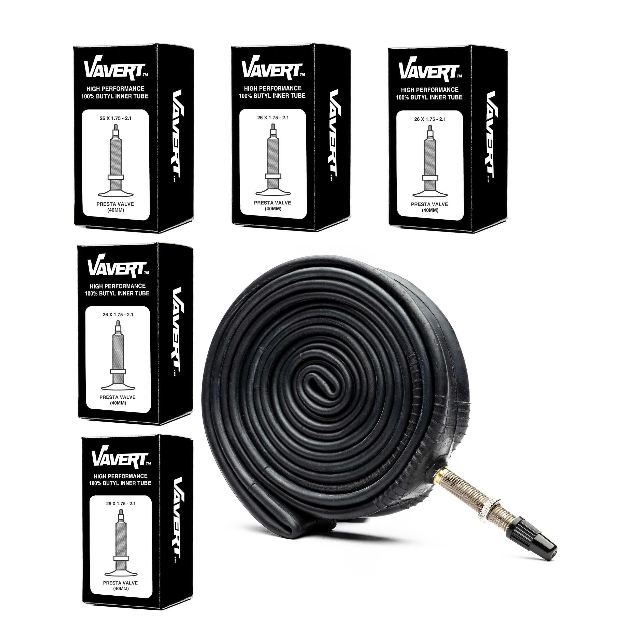 Black - Vavert - VAVERT 26x1.75-2.1 Presta Valve (40mm) Inner Tube - 1