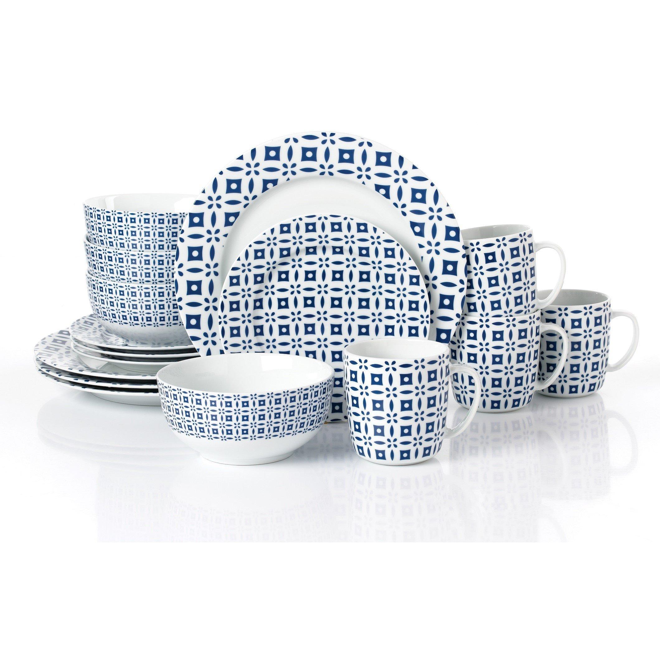 Waterside  16Pc Geo Dinner Set Blue