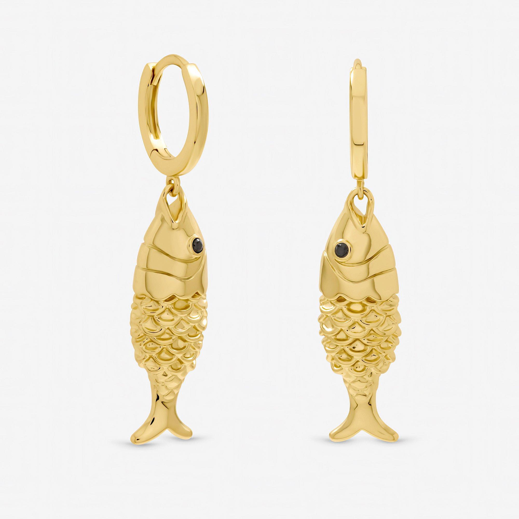 Gold - Inicio - Gold Plated Fish Drop Earrings - Gift Pouch
