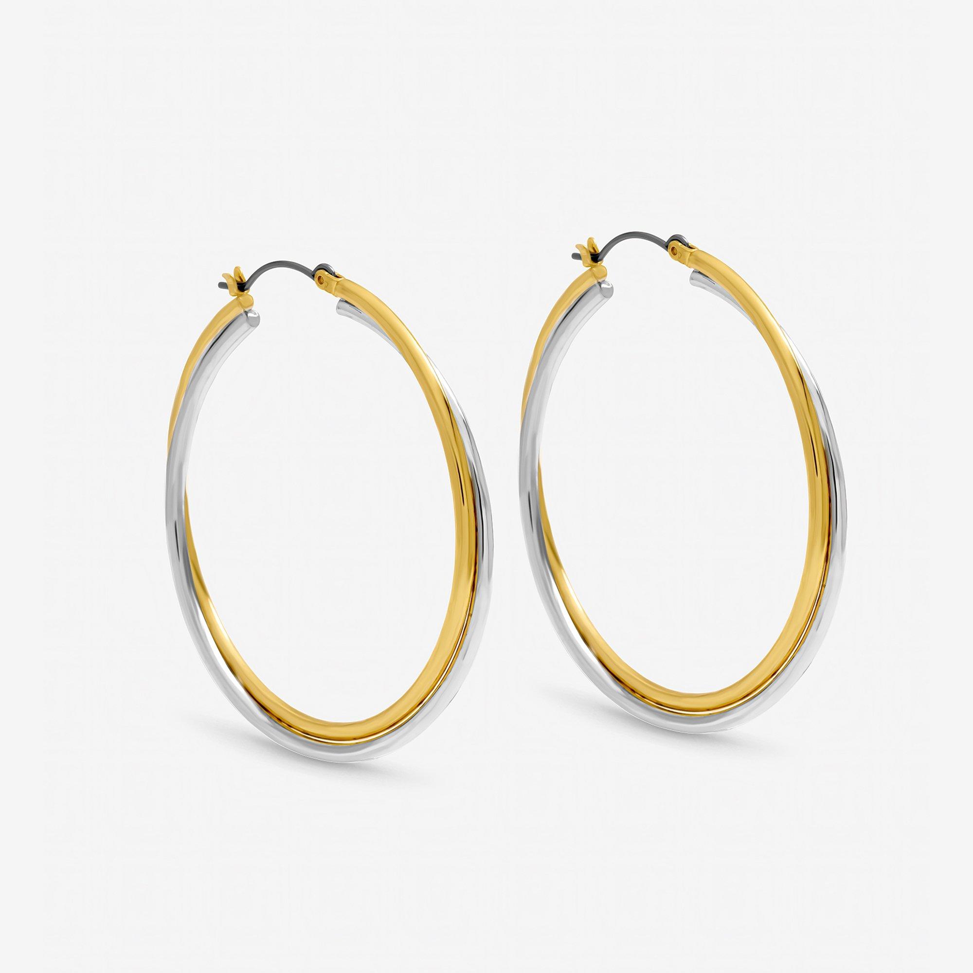 Silver - Inicio - Two Tone Large Hoop Earrings - Gift Pouch