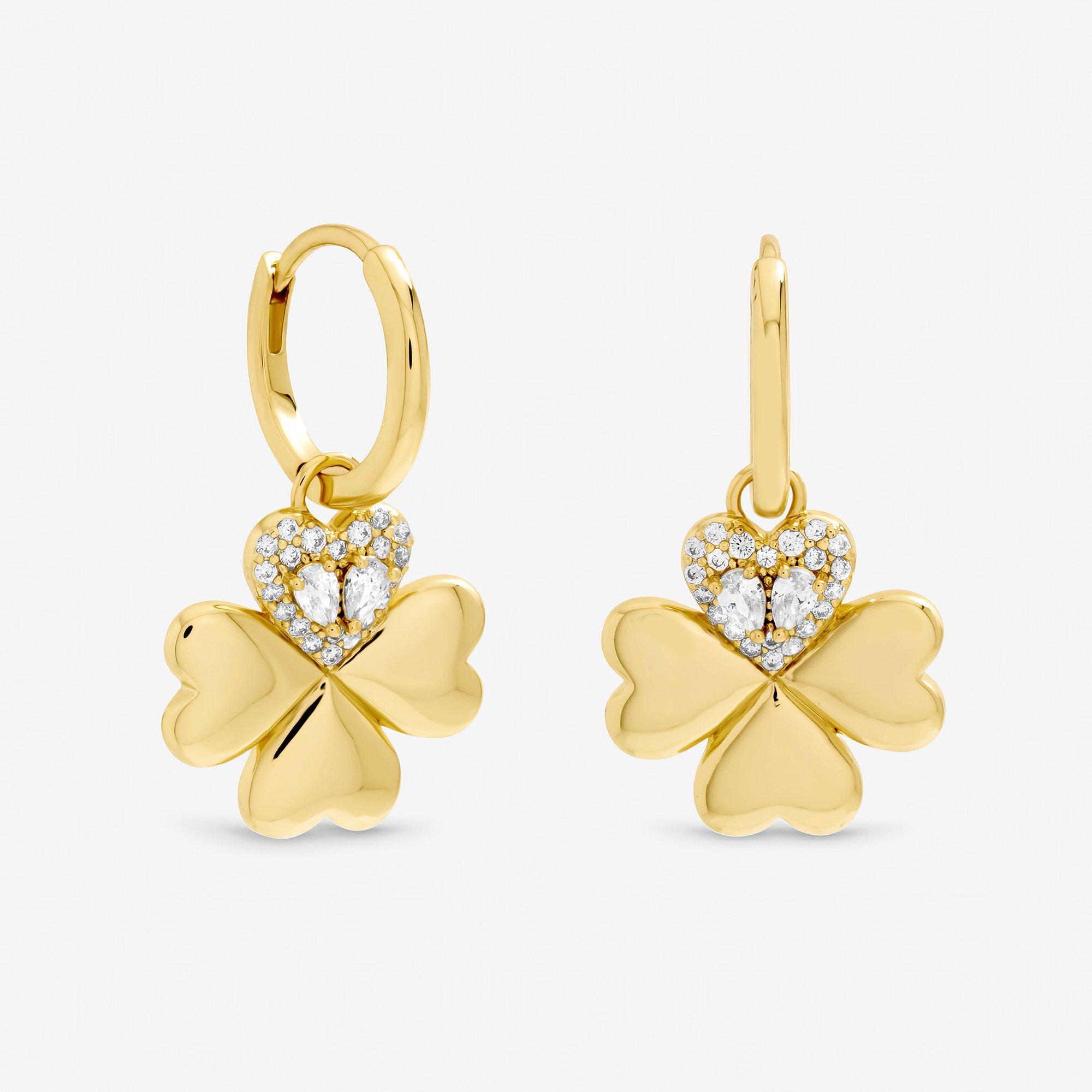Gold - Inicio - Gold Plated Crystal Clover Earrings - Gift Pouch
