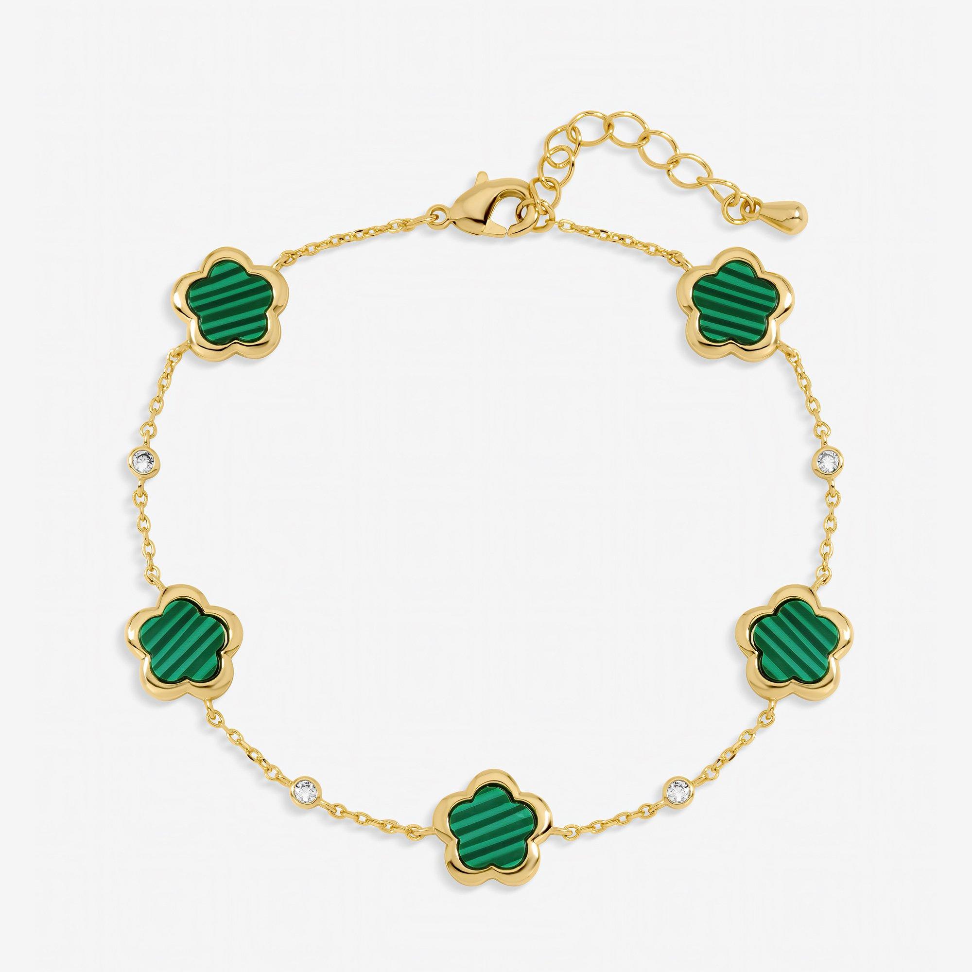 Gold - Inicio - Gold Malachite Flower Bracelet - Gift Pouch