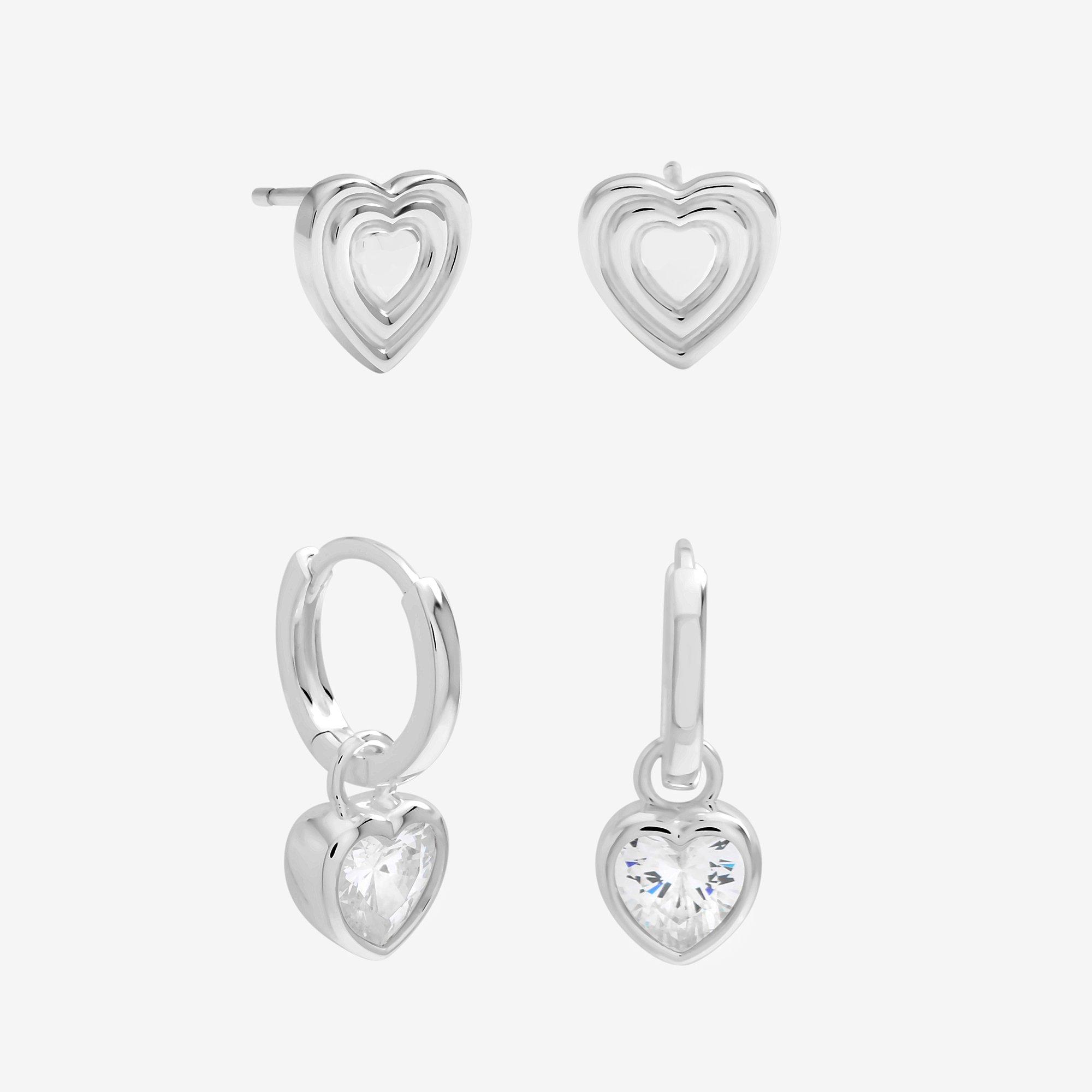Silver - Inicio - Sterling Silver Plated Heart Earrings - Pack of 2