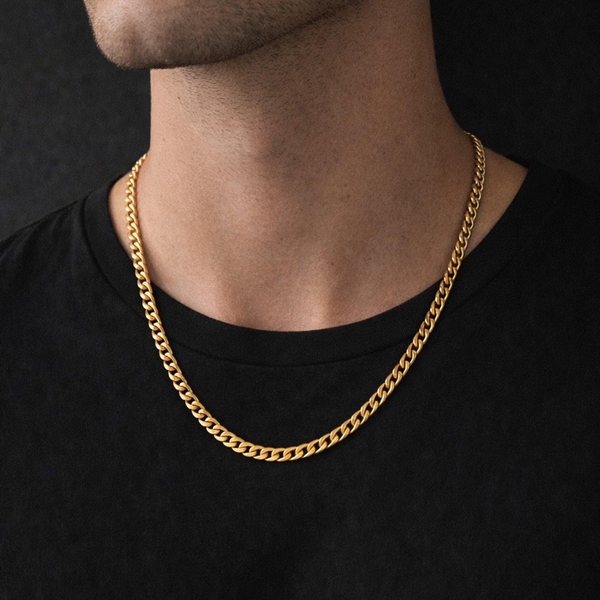 Silver - Inicio - Mens Waterproof Curb Chain Necklace - Gift Pouch - 2