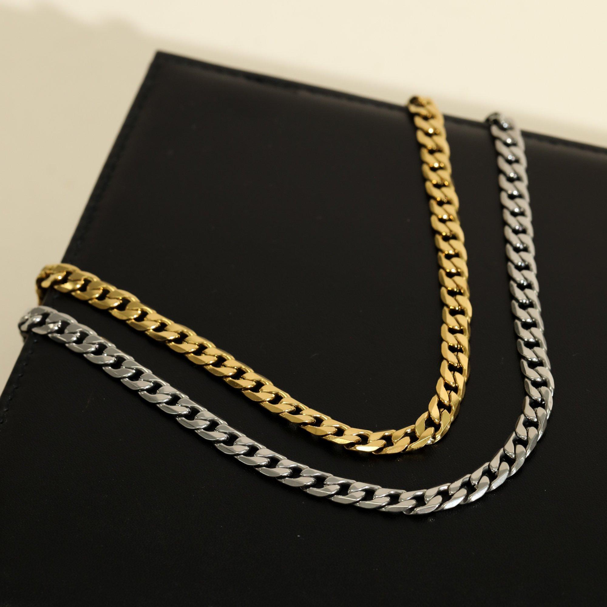 Gold - Inicio - Mens Waterproof Curb Chain Necklace - Gift Pouch - 3