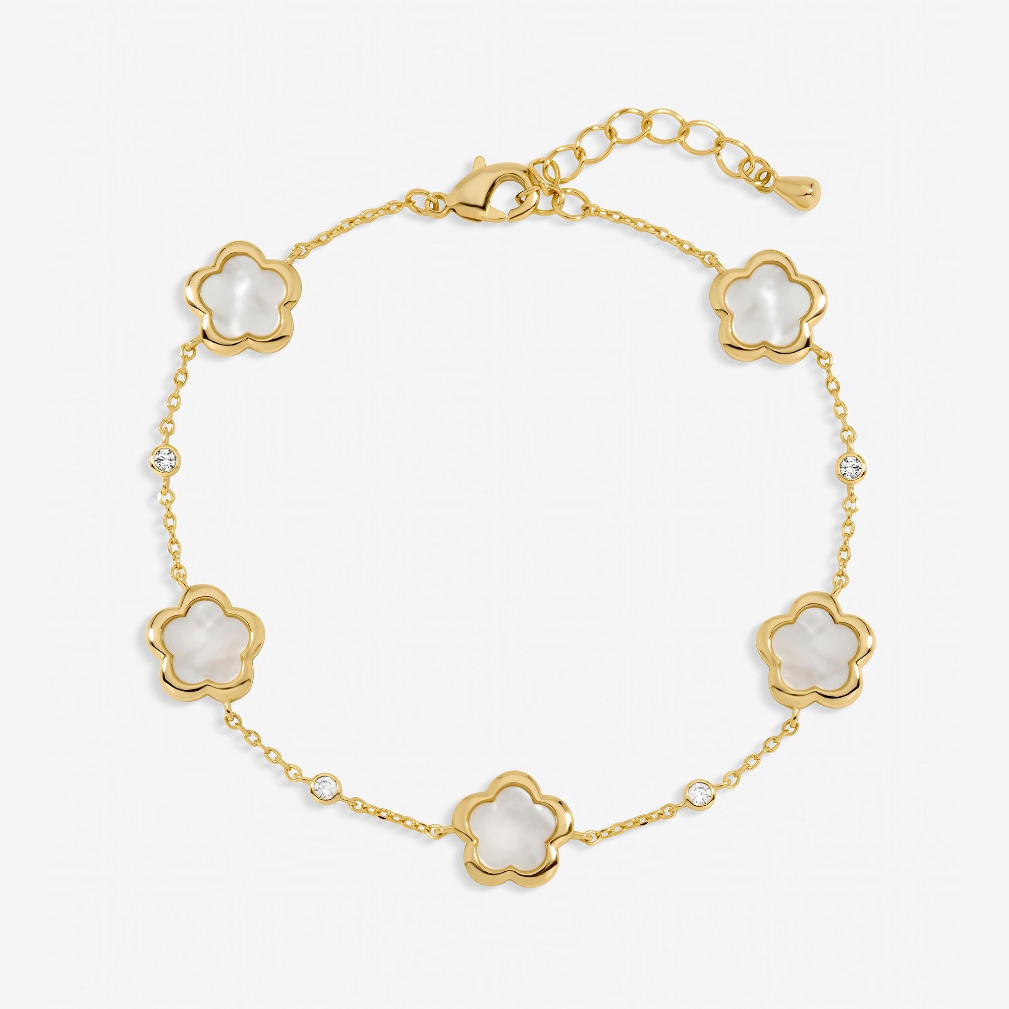 Gold - Inicio - Gold Mother of Pearl Flower Bracelet - Gift Pouch
