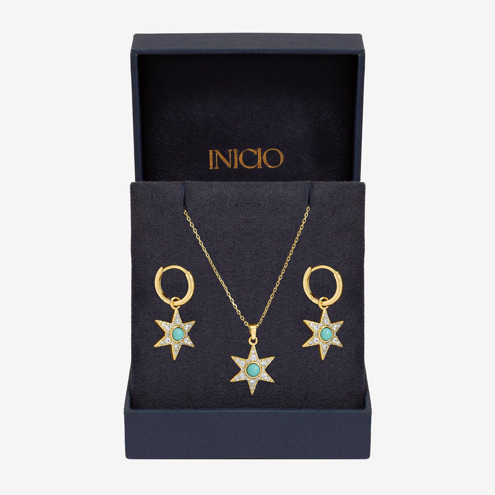 Gold - Inicio - Gold Plated Turquoise Star Trio Set - Gift Box - 1
