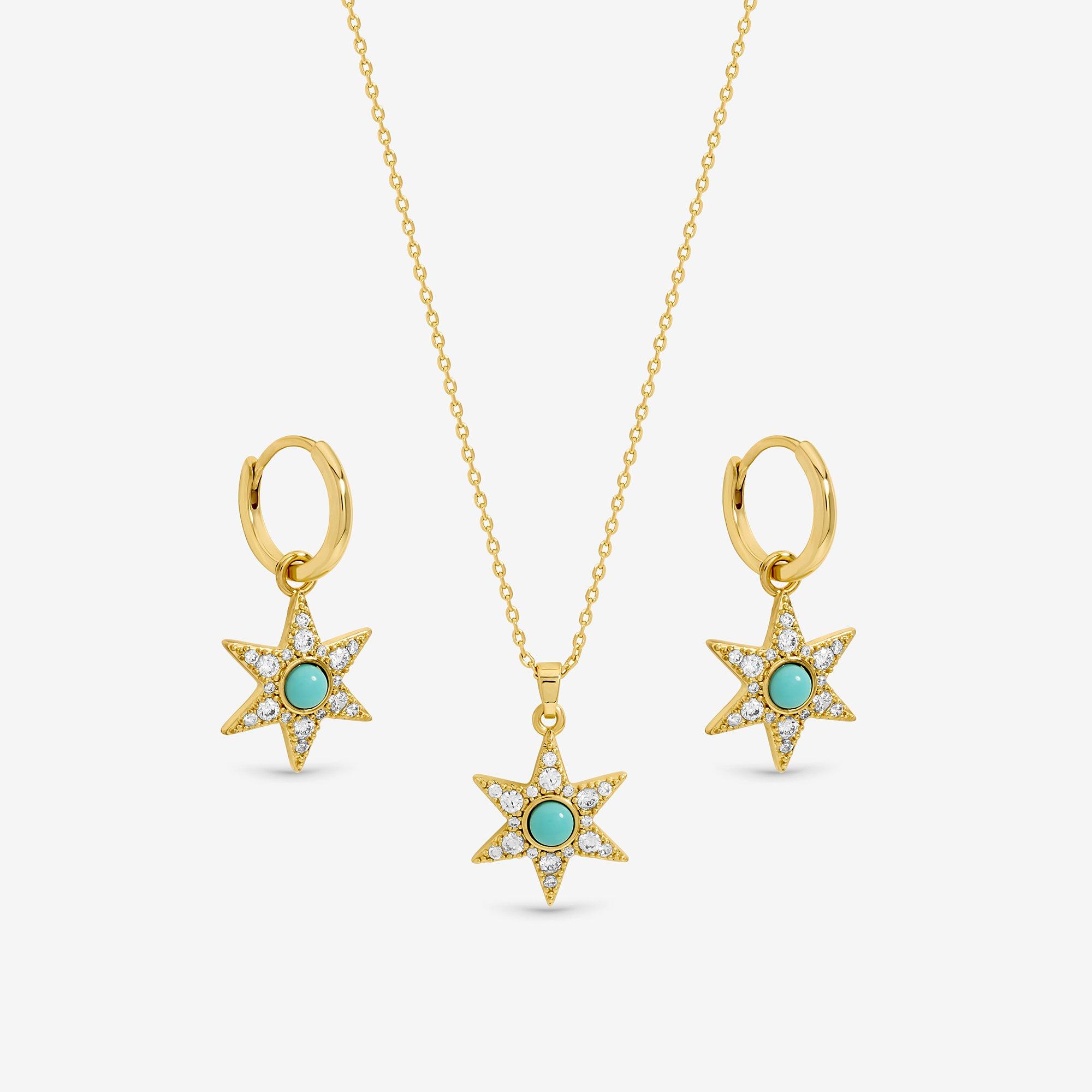 Gold - Inicio - Gold Plated Turquoise Star Trio Set - Gift Box - 2