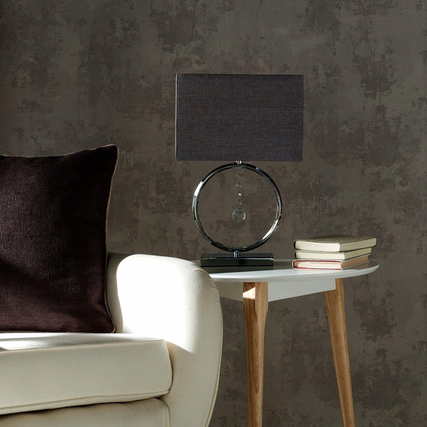 Chrome - K Living - Chrome Table Lamp with Crystal Pendant and Shade - 1