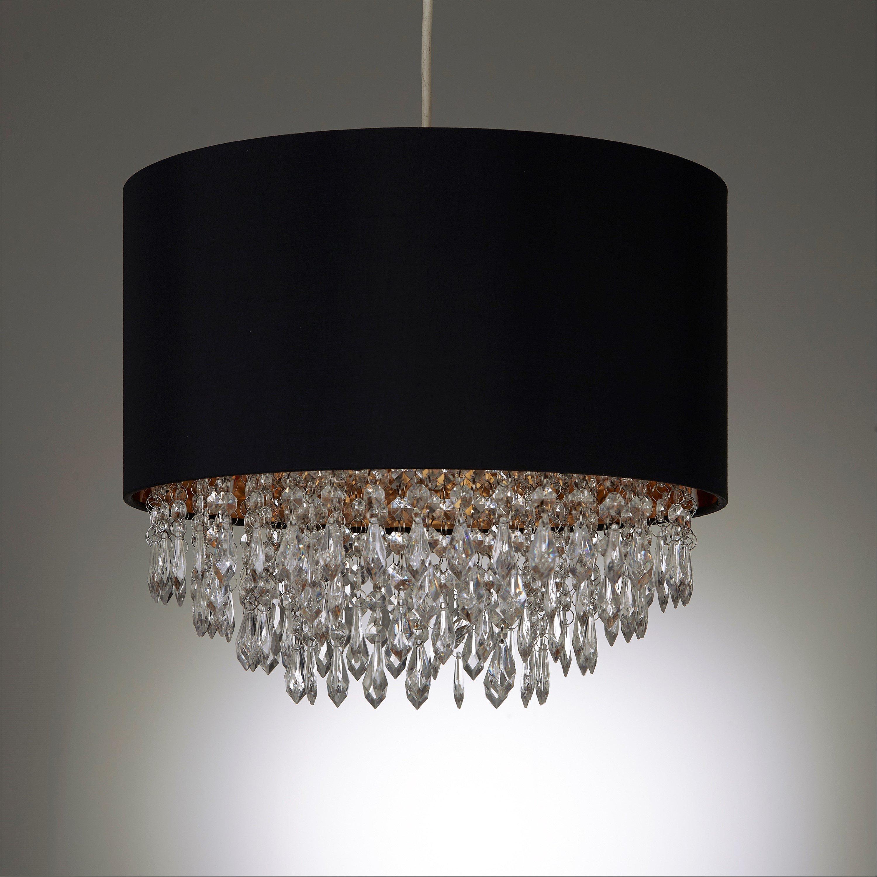 K Living  Drum And Clear Beaded Droplets Chandelier Black